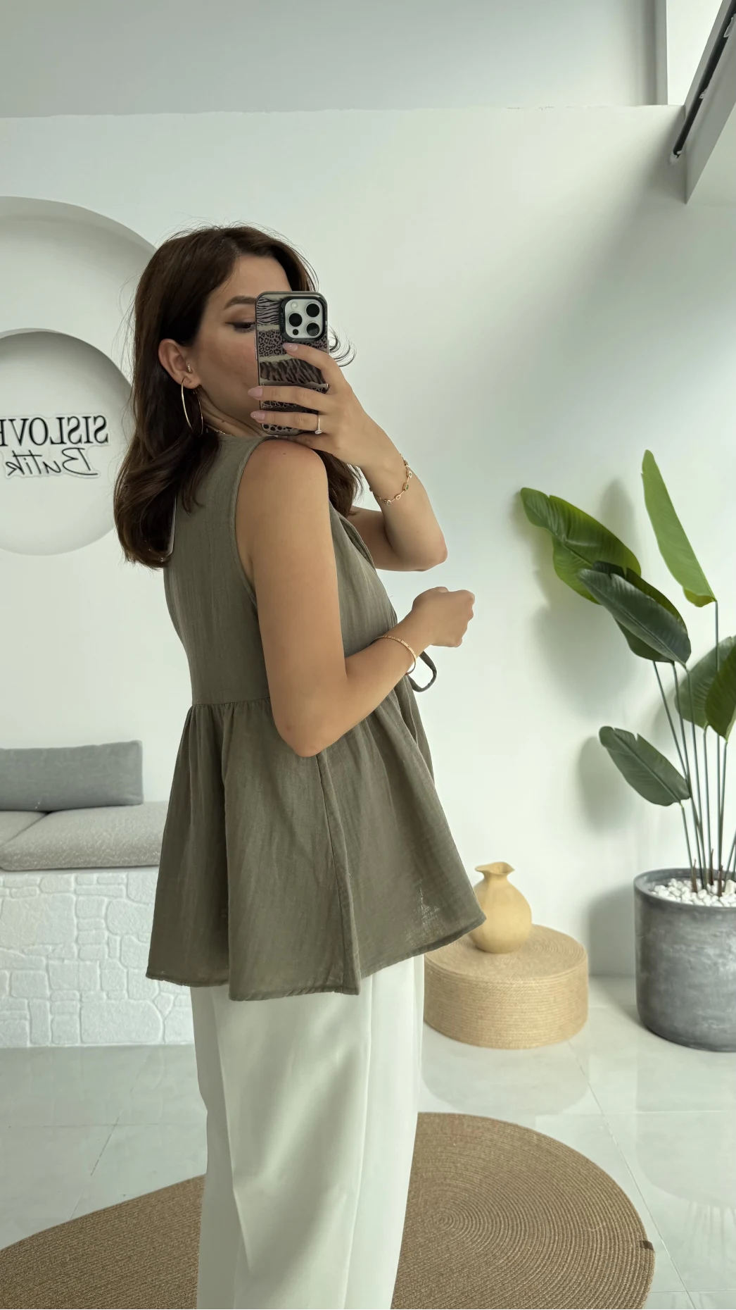 V Yaka Bağcıklı Bluz-1012-Haki