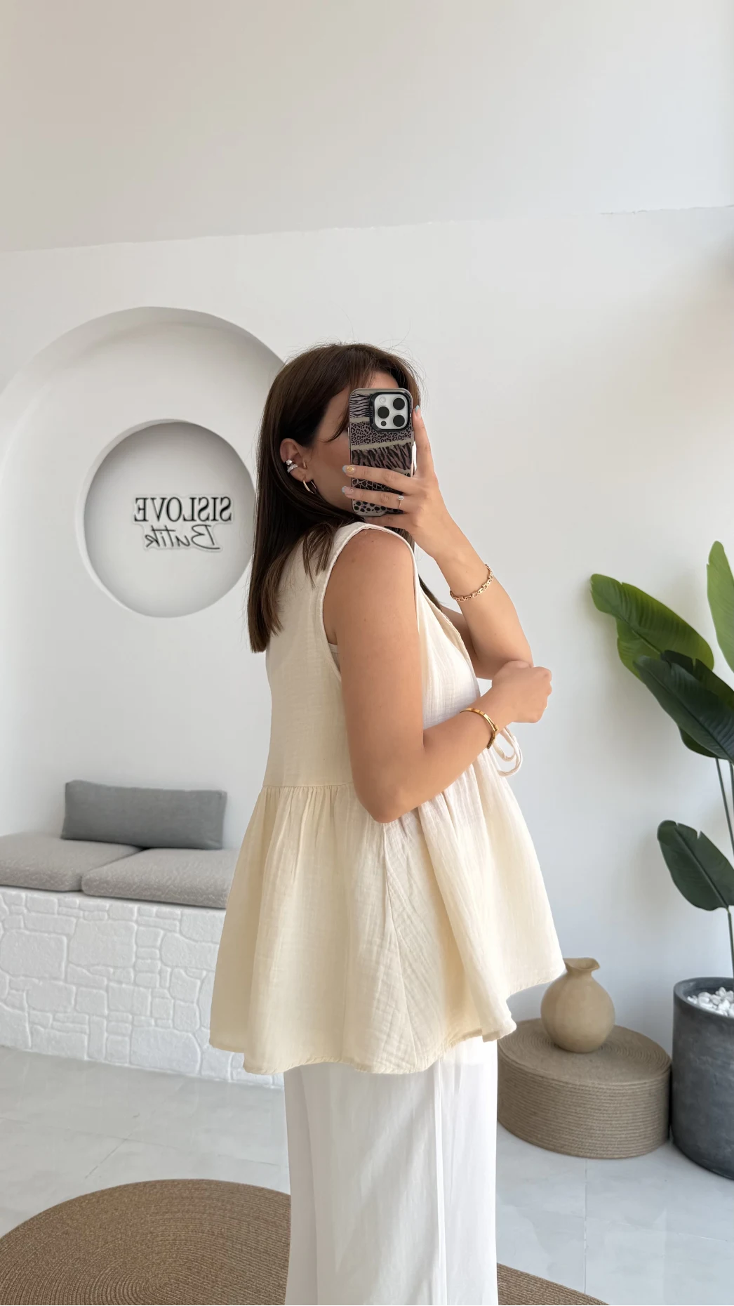 V Yaka Bağcıklı Bluz-1012-Taş