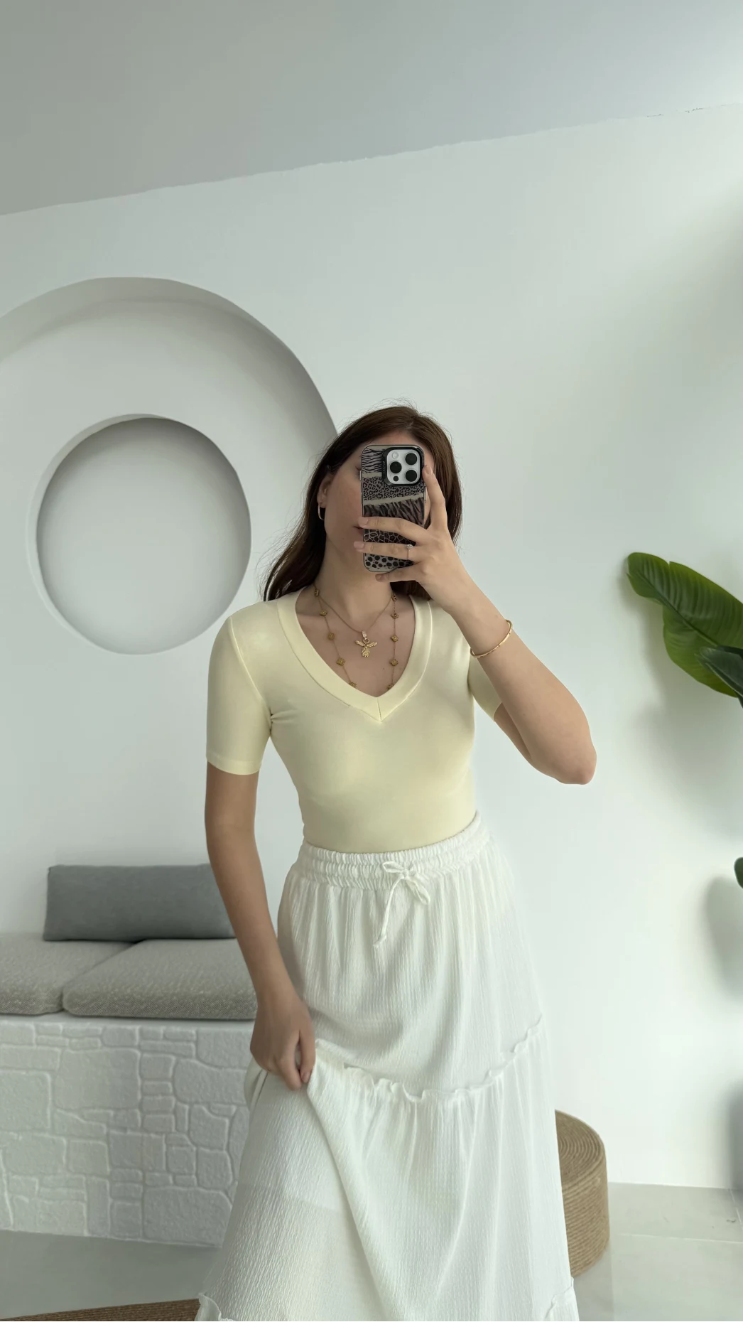 V Yaka Oys Sarı T-Shirt