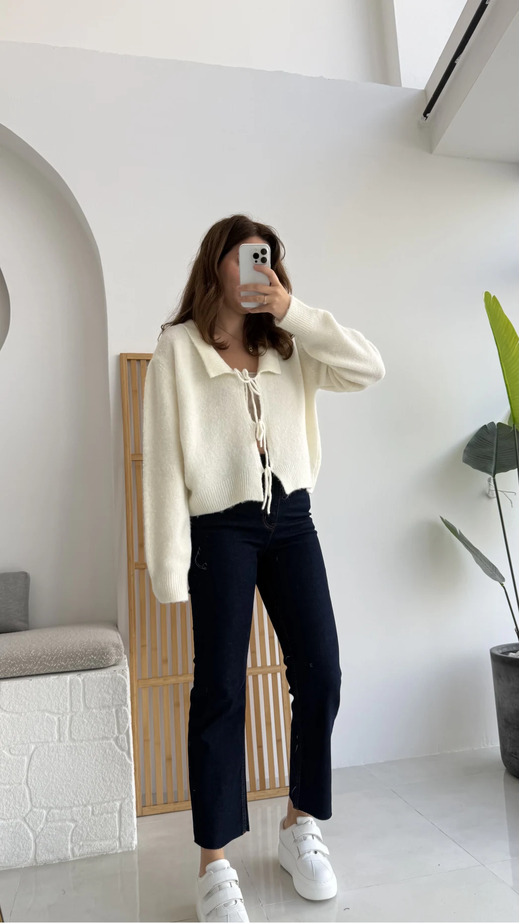 Vale Önden Bağlamalı Hırka Ekru Kod: 9061