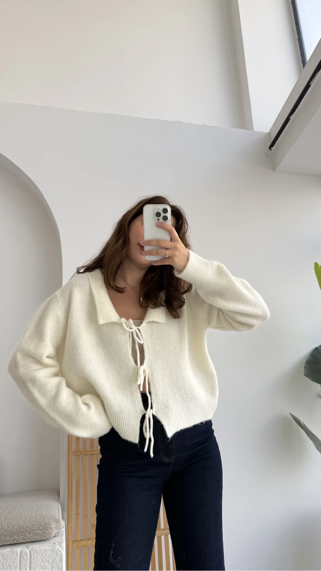 Vale Önden Bağlamalı Hırka Ekru Kod: 9061