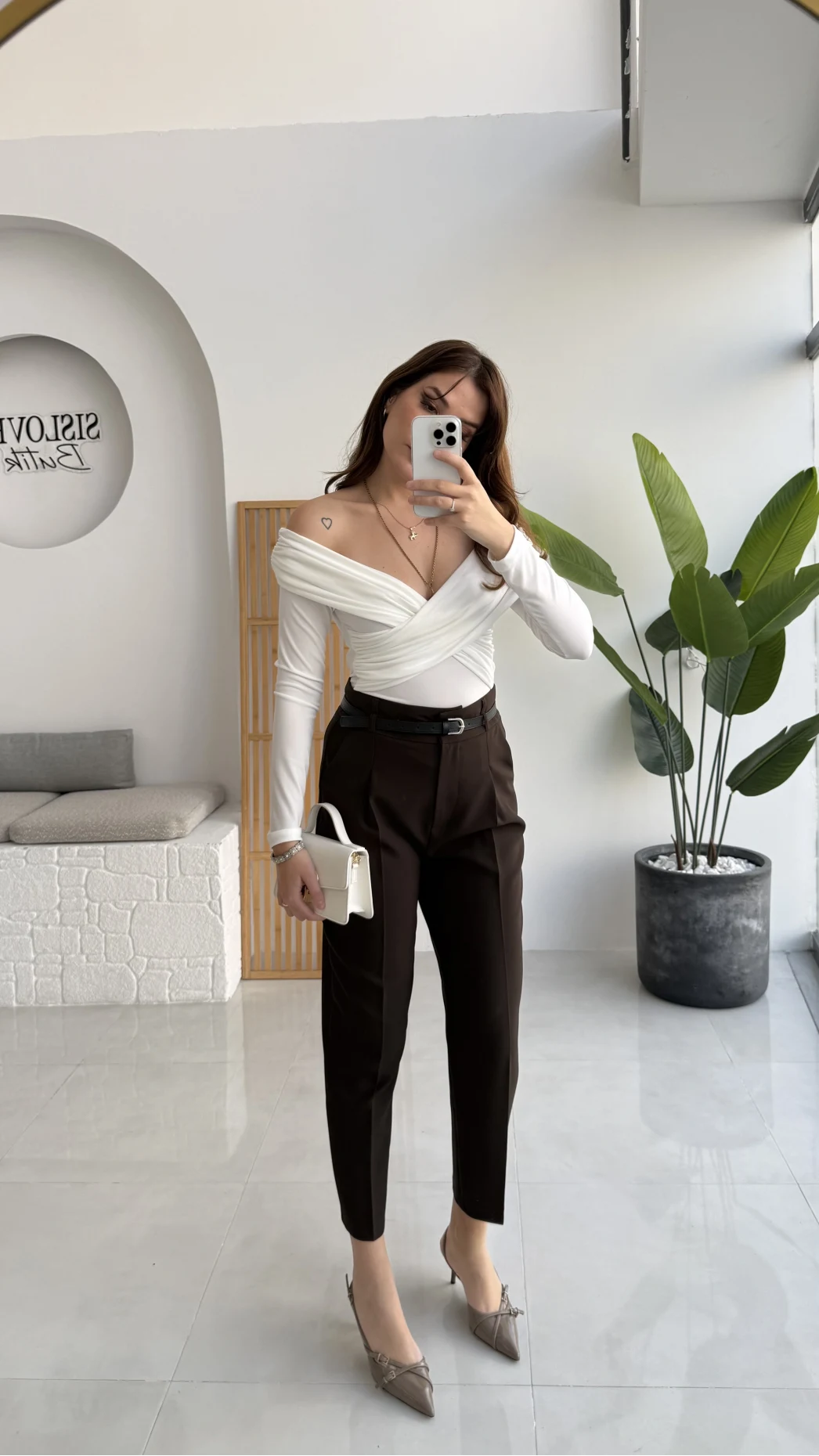 Valentina Dar Paça Kemerli Pantolon - Acı Kahve - Kod: 3790