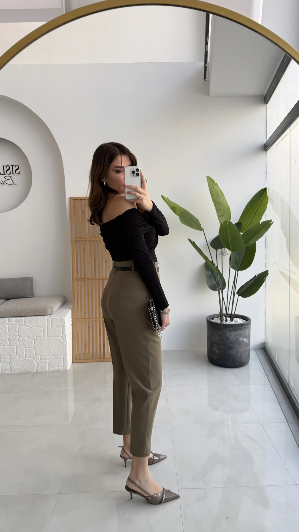 Valentina Dar Paça Kemerli Pantolon - Haki - Kod: 3790