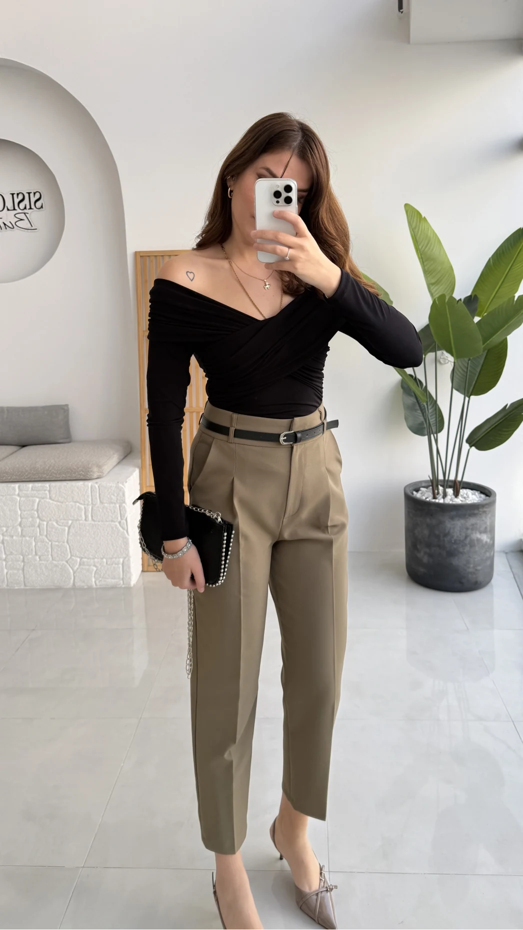 Valentina Dar Paça Kemerli Pantolon - Haki - Kod: 3790