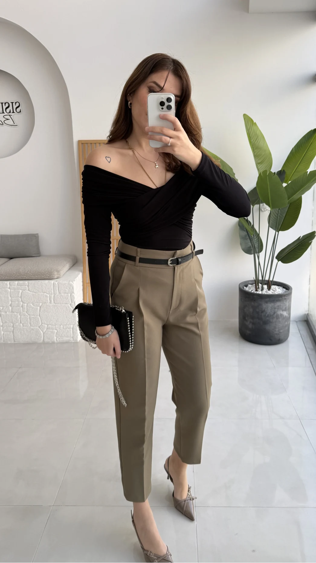 Valentina Dar Paça Kemerli Pantolon - Haki - Kod: 3790