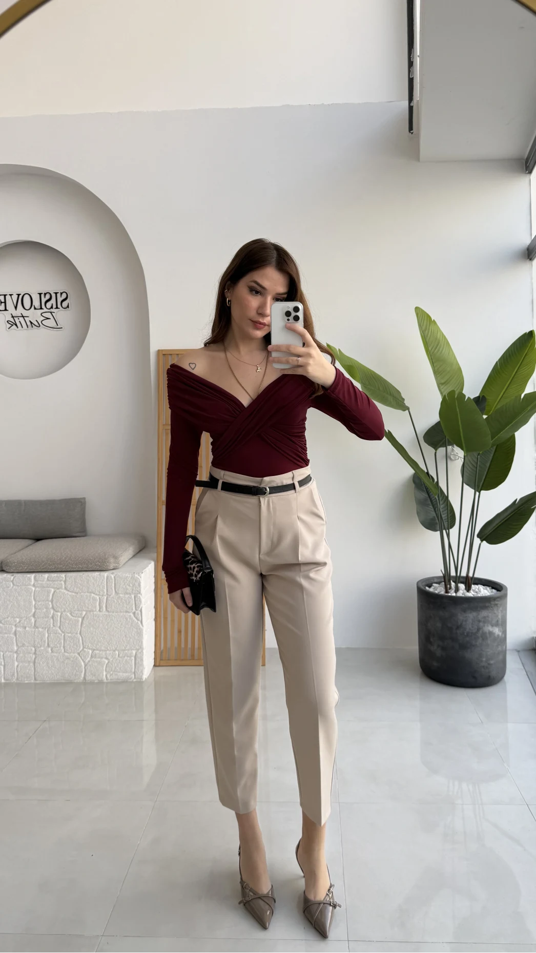 Valentina Dar Paça Kemerli Pantolon - Taş - Kod: 3790