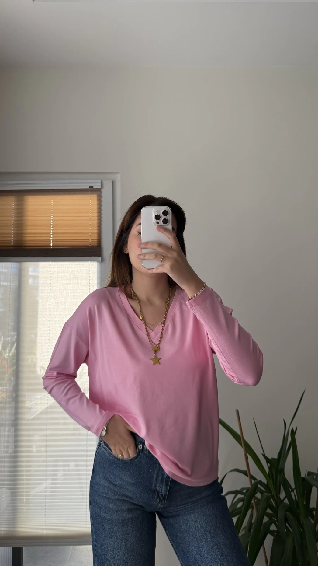 Valerie V Yaka Esnek Likralı Bluz Pembe