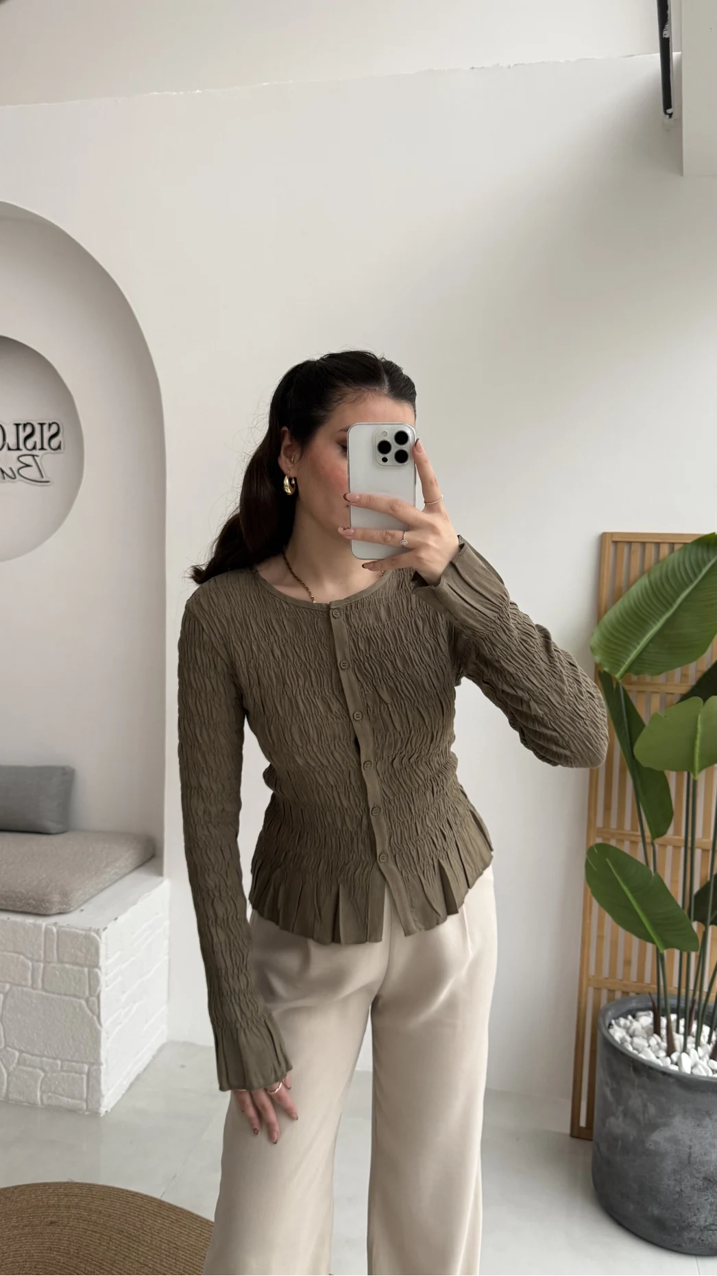 Vanessa Büzgülü Gömlek - Haki - Kod: 50926