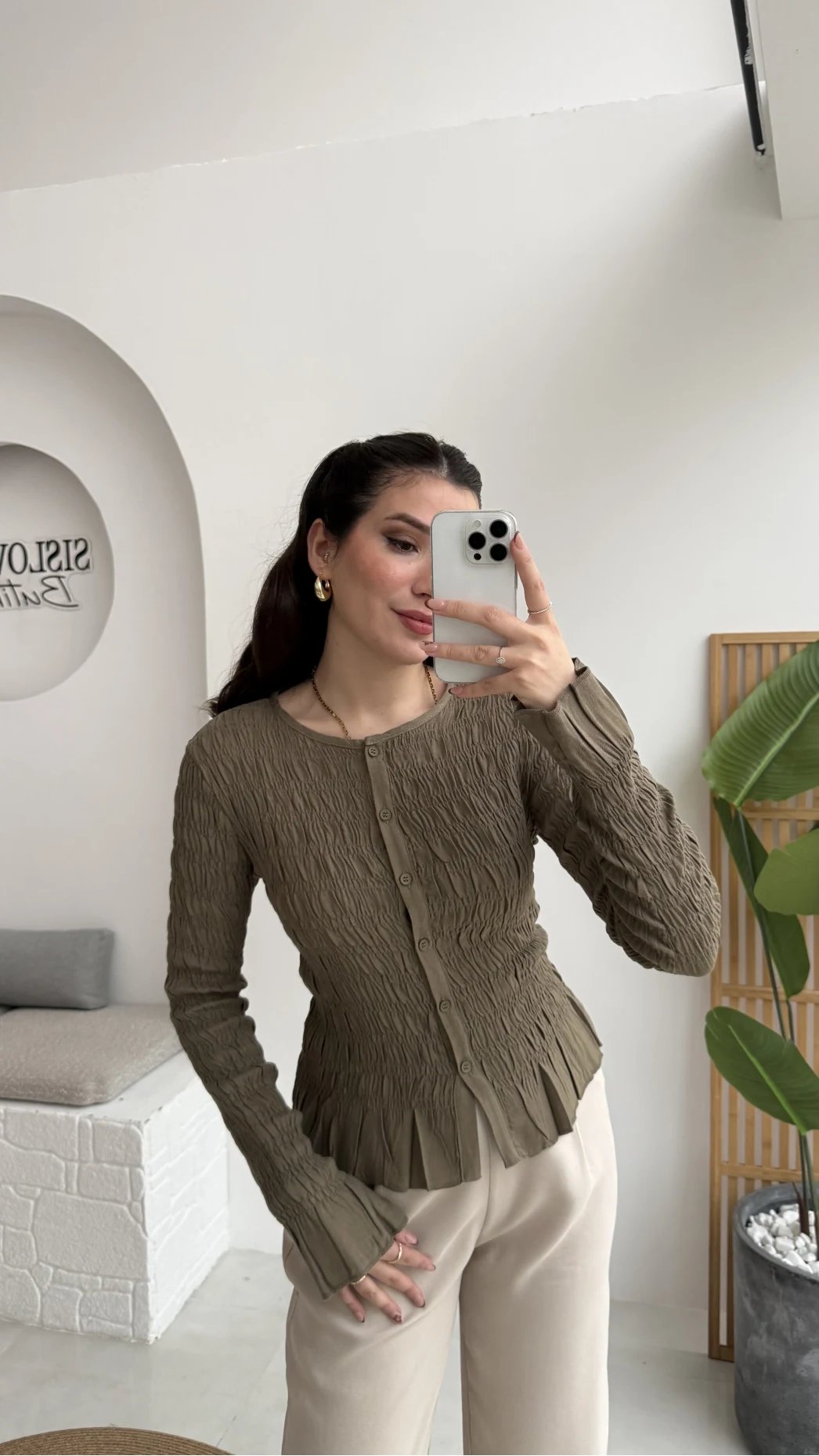 Vanessa Büzgülü Gömlek - Haki - Kod: 50926