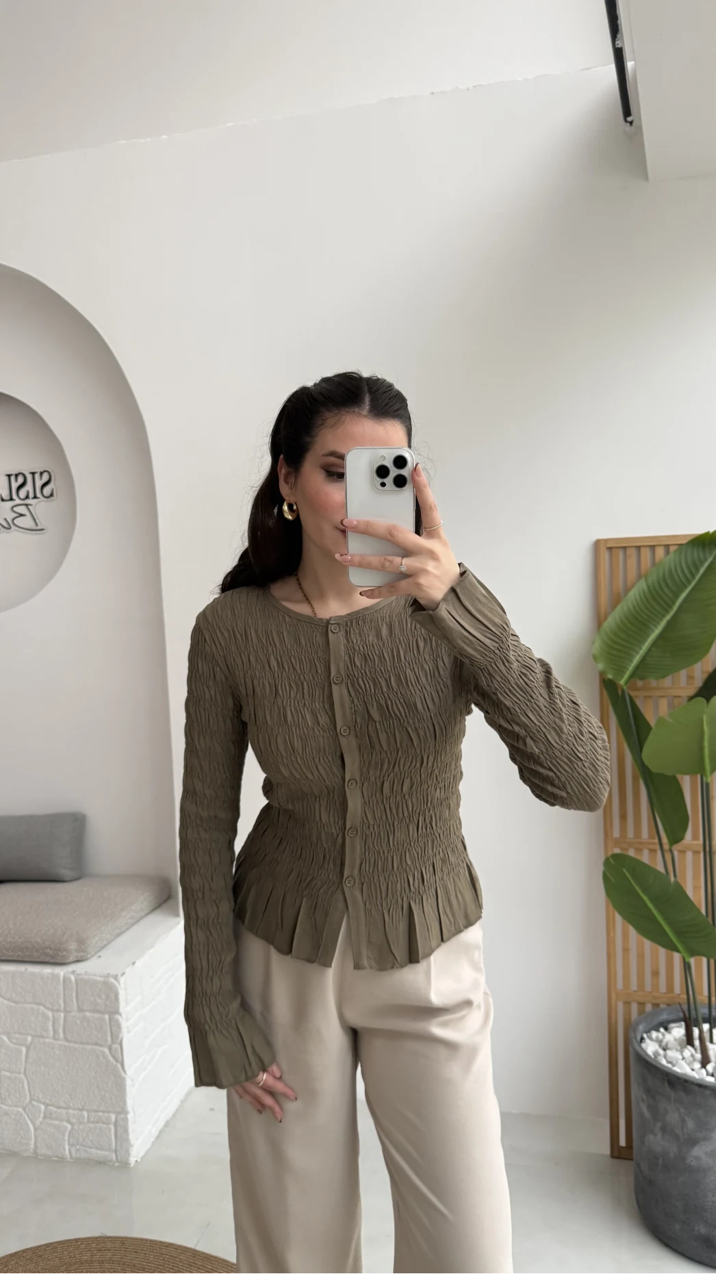 Vanessa Büzgülü Gömlek - Haki - Kod: 50926