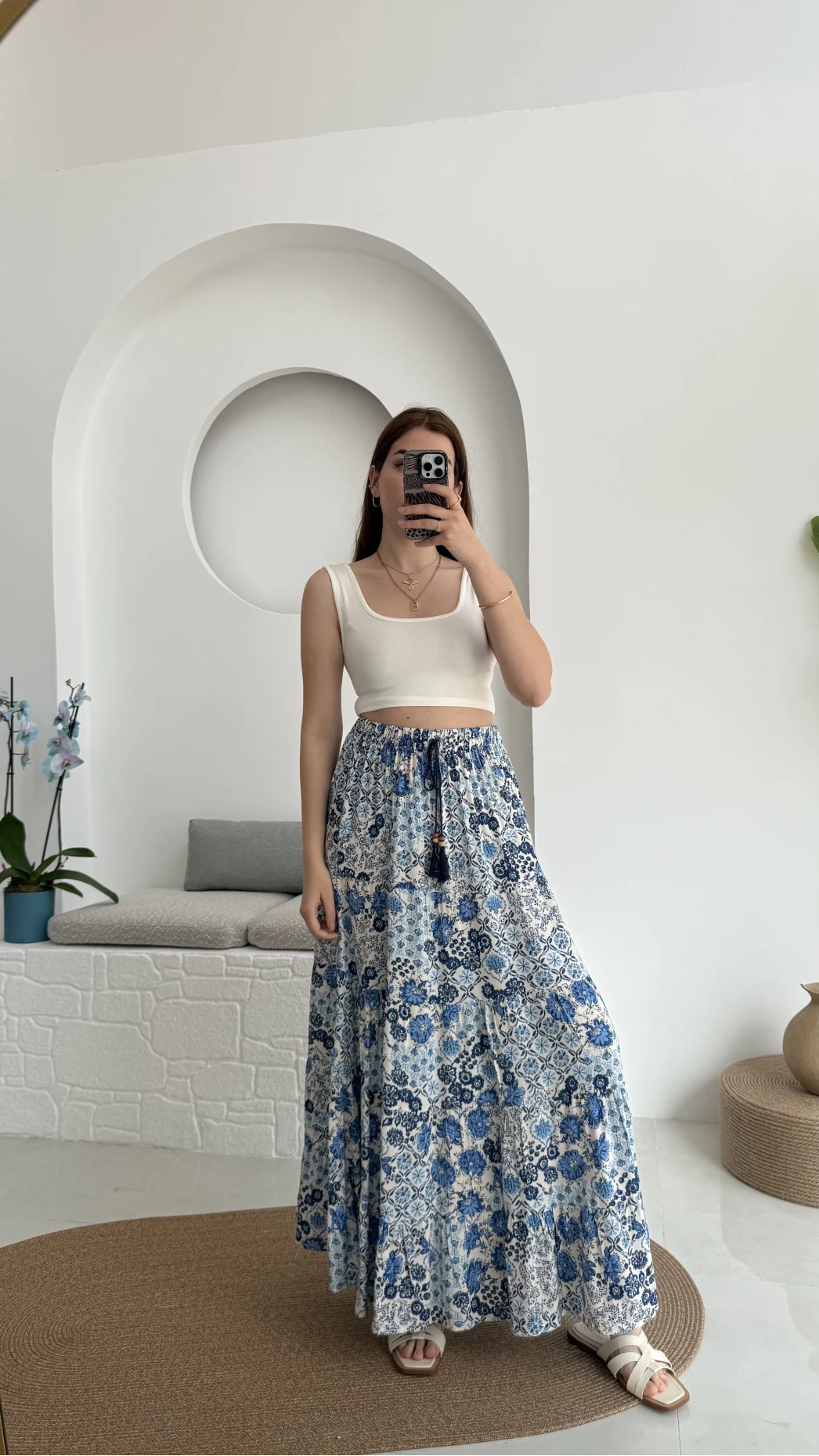 Varnata Çiçekli Etek Mavi