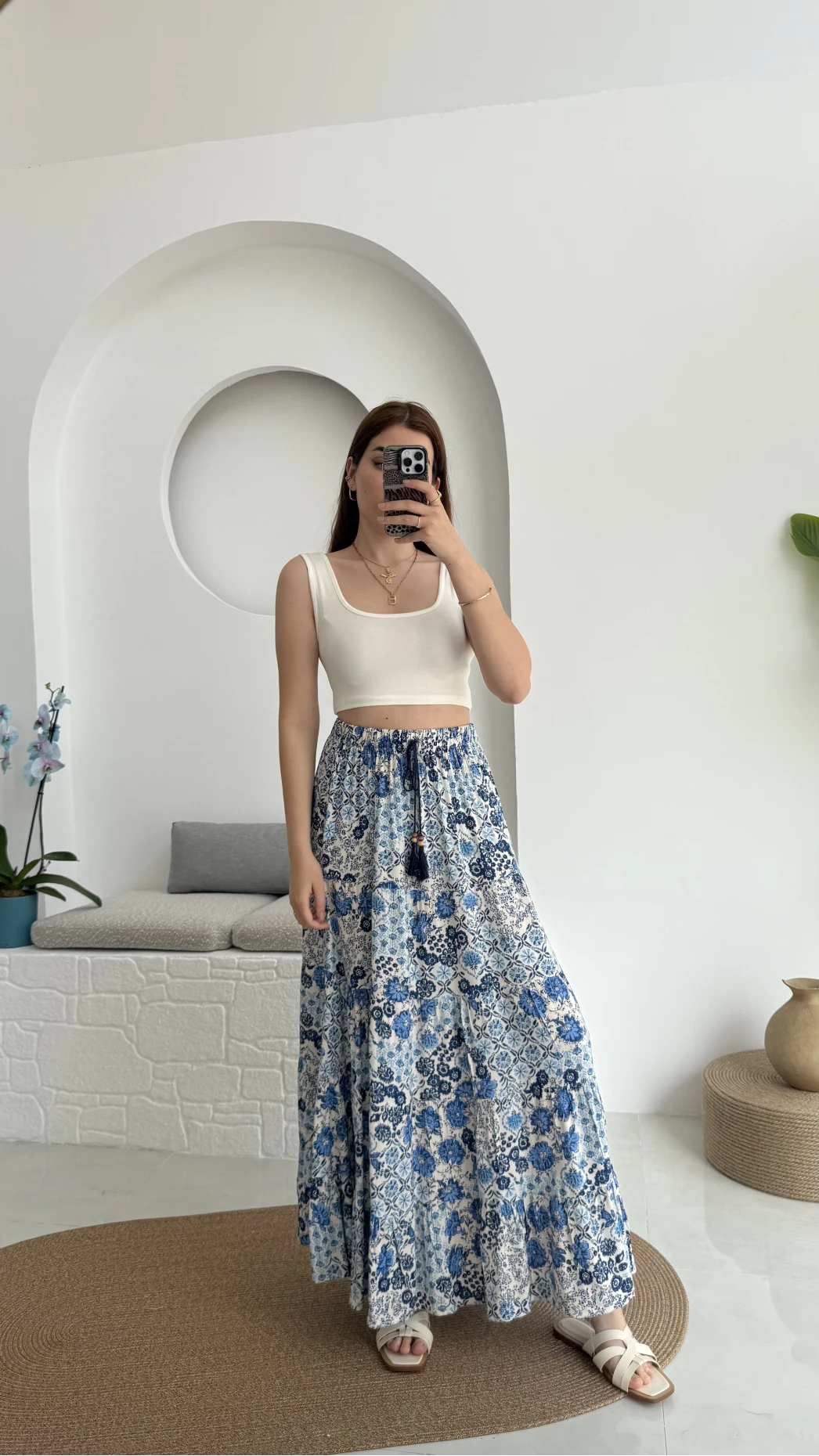 Varnata Çiçekli Etek Mavi