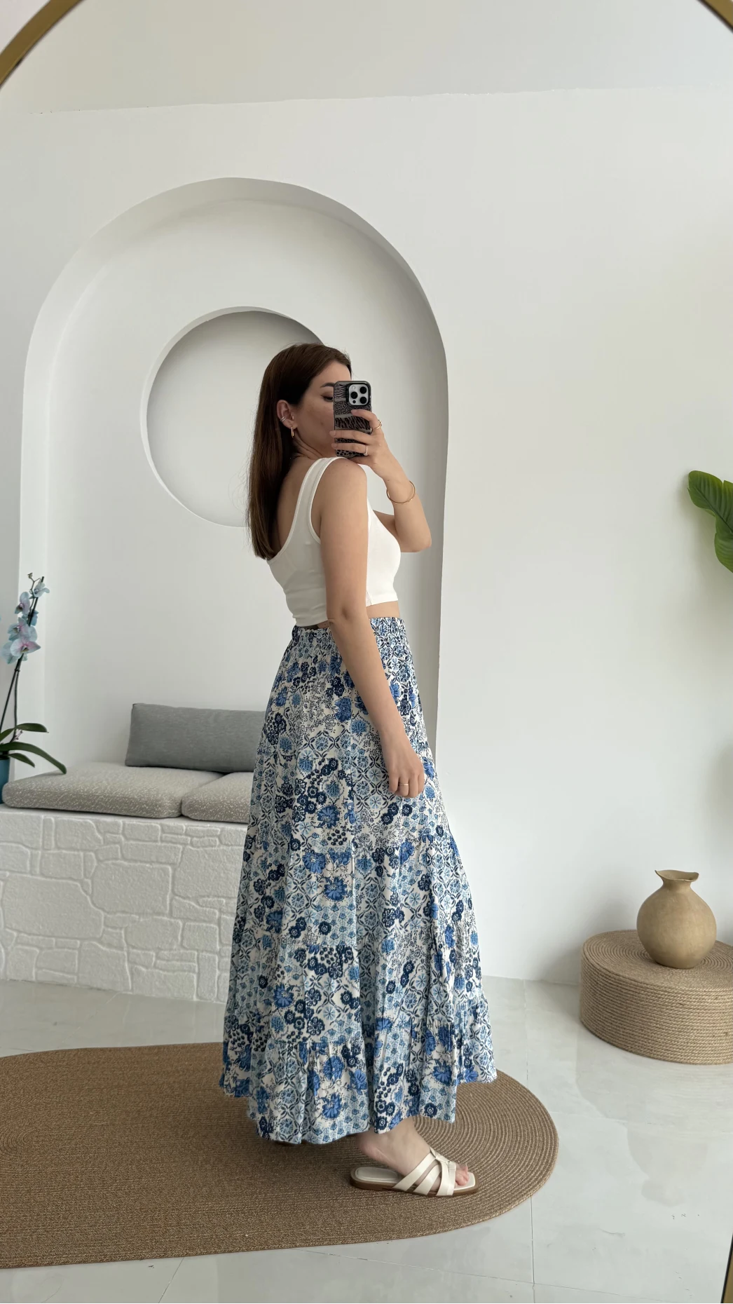 Varnata Çiçekli Etek Mavi