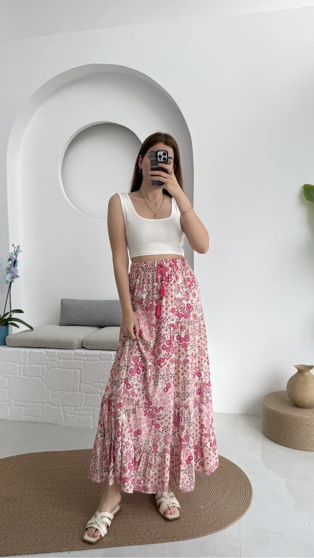 Varnata Çiçekli Etek Pembe