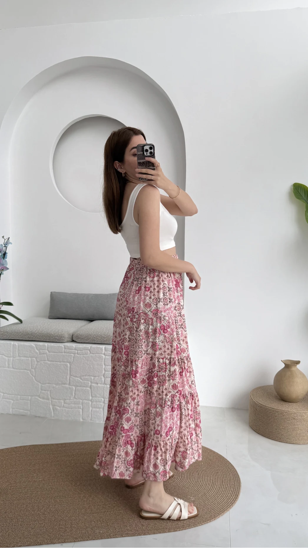 Varnata Çiçekli Etek Pembe