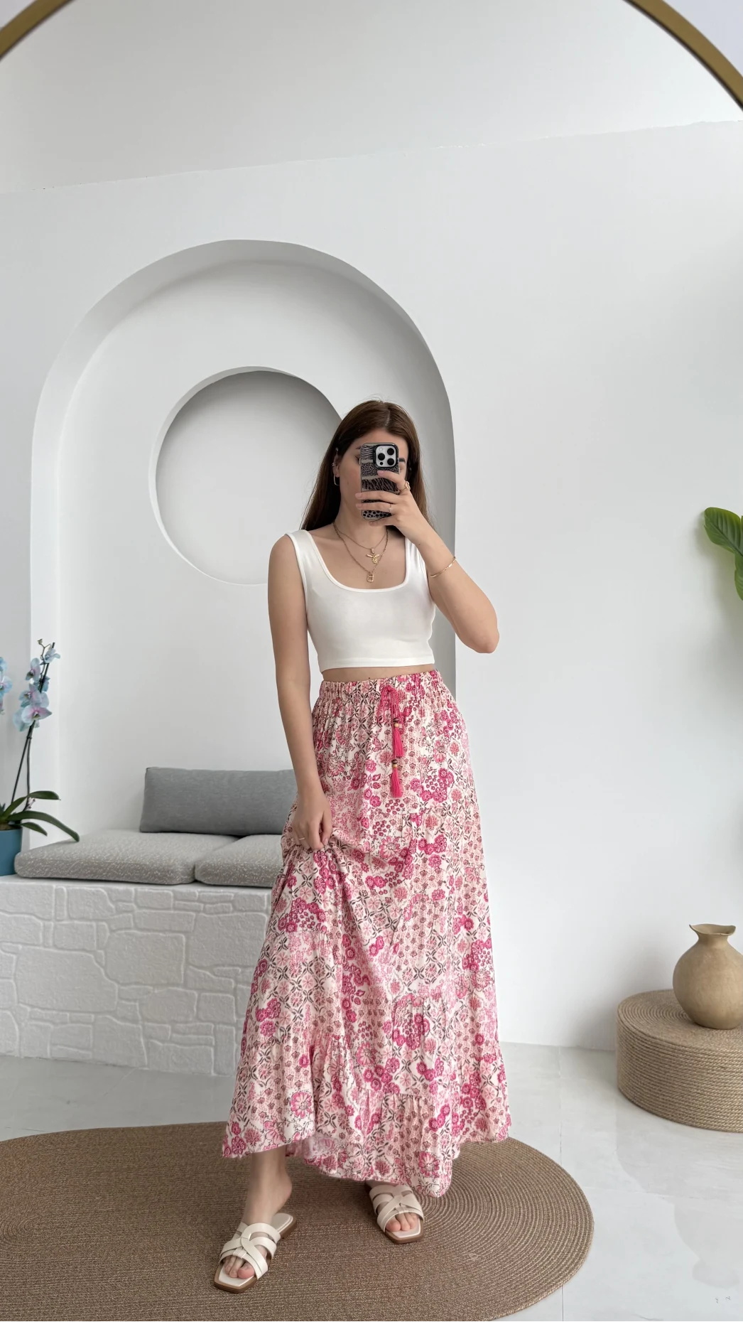 Varnata Çiçekli Etek Pembe