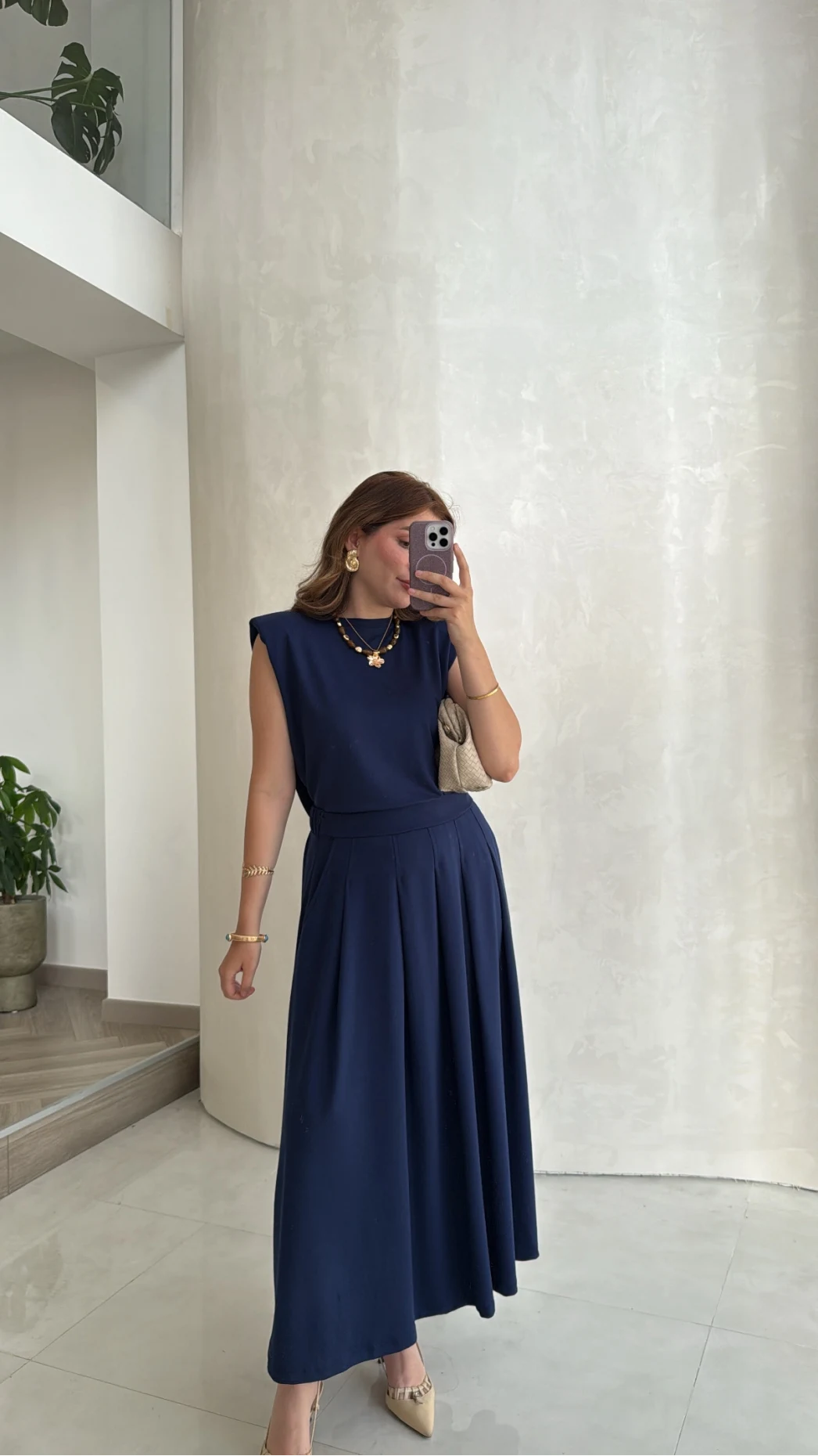 Vatkalı Etekli Bluz Takım - Lacivert - Kod: 4125