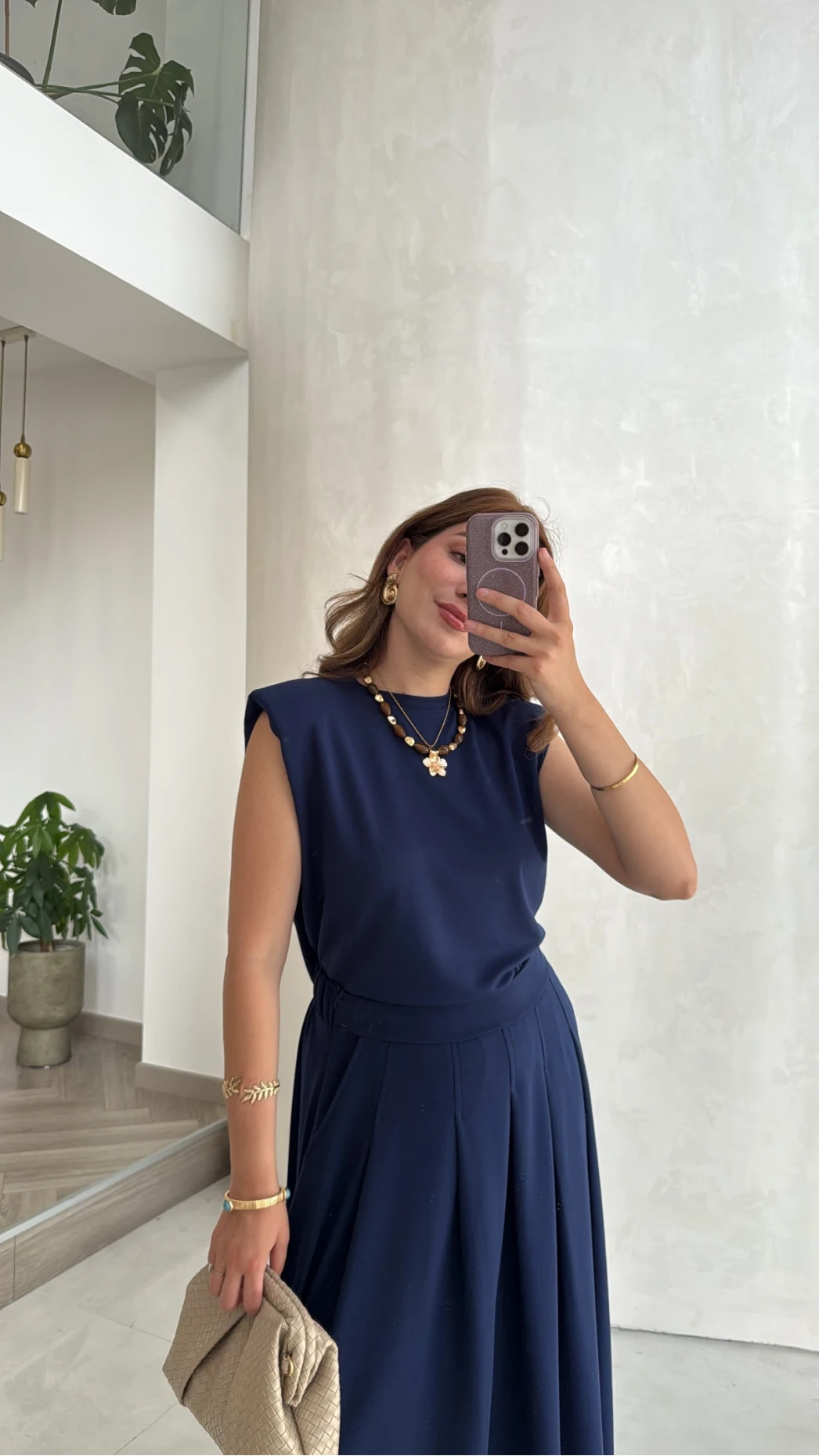 Vatkalı Etekli Bluz Takım - Lacivert - Kod: 4125