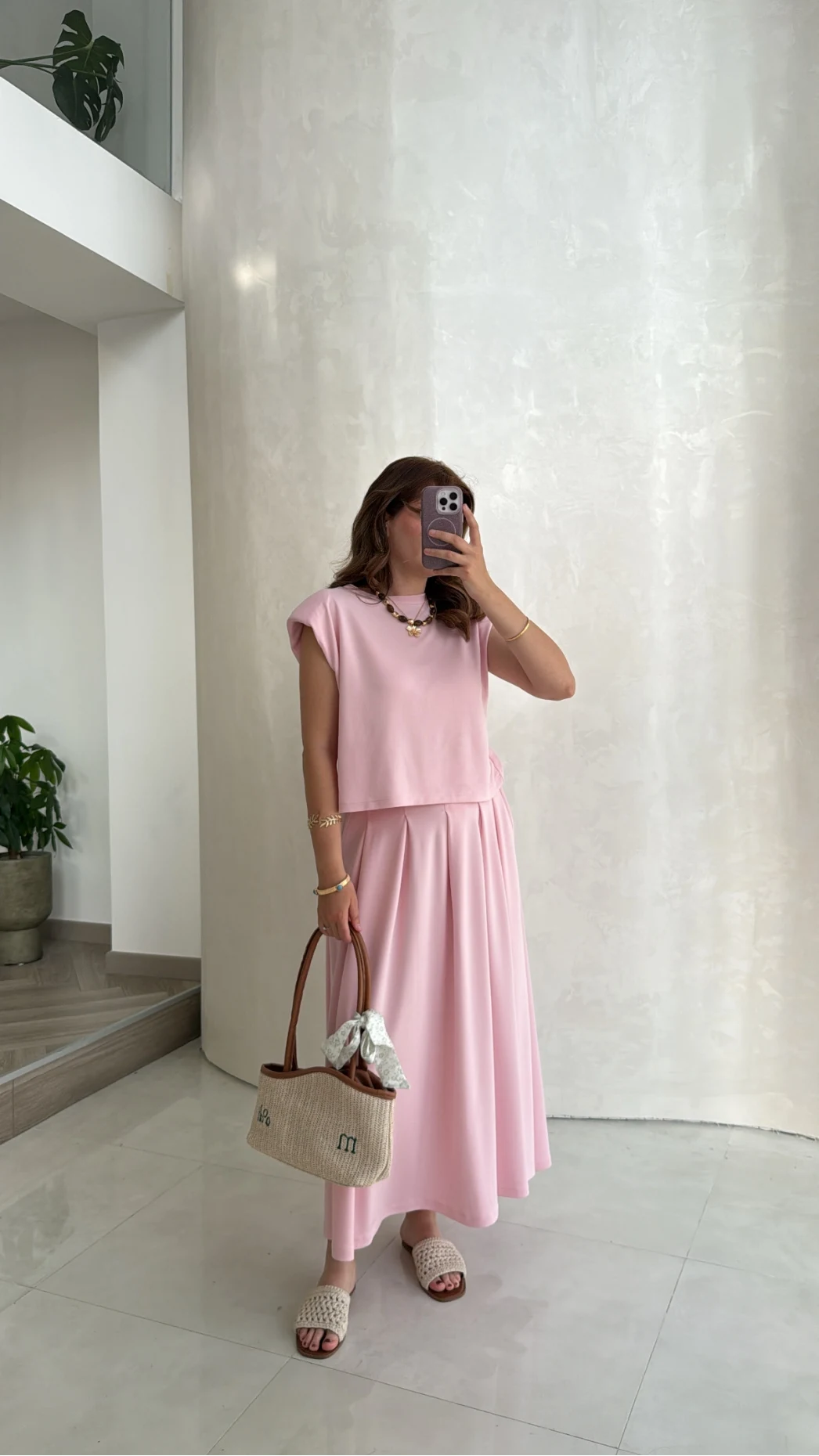 Vatkalı Etekli Bluz Takım - Pembe - Kod: 4125
