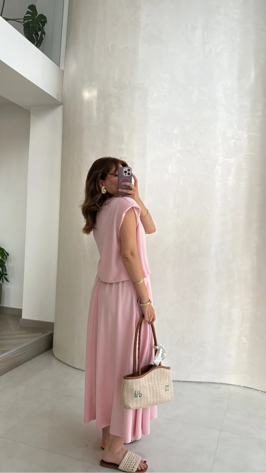 Vatkalı Etekli Bluz Takım - Pembe - Kod: 4125