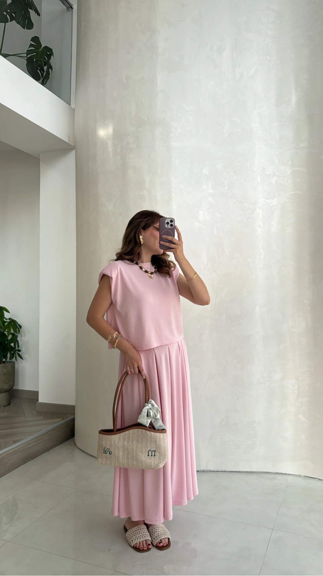 Vatkalı Etekli Bluz Takım - Pembe - Kod: 4125