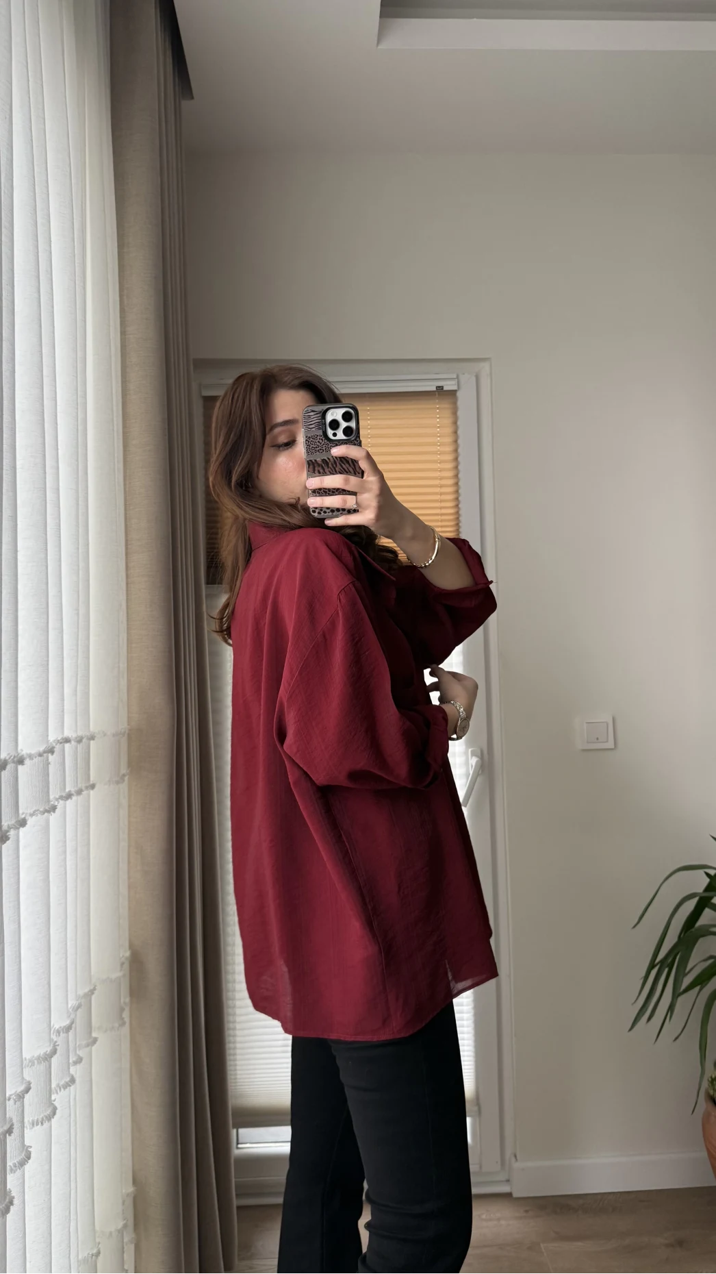 VAYS Tensel Gömlek - Bordo - 2042