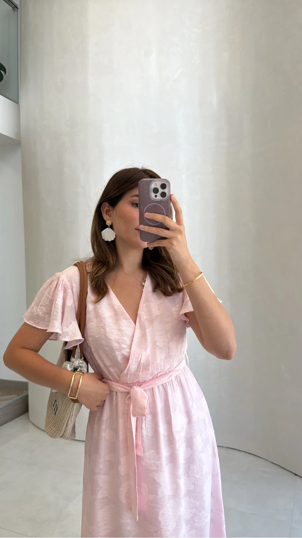 Velina Kruvaze Yaka Kuşaklı Elbise - Pembe - Kod: 3113