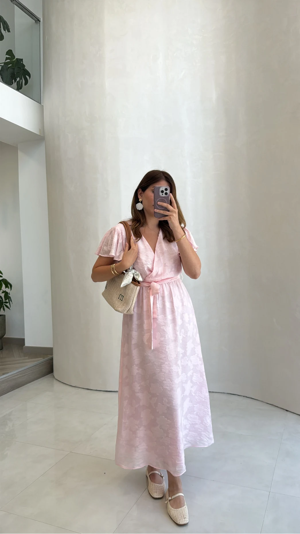 Velina Kruvaze Yaka Kuşaklı Elbise - Pembe - Kod: 3113