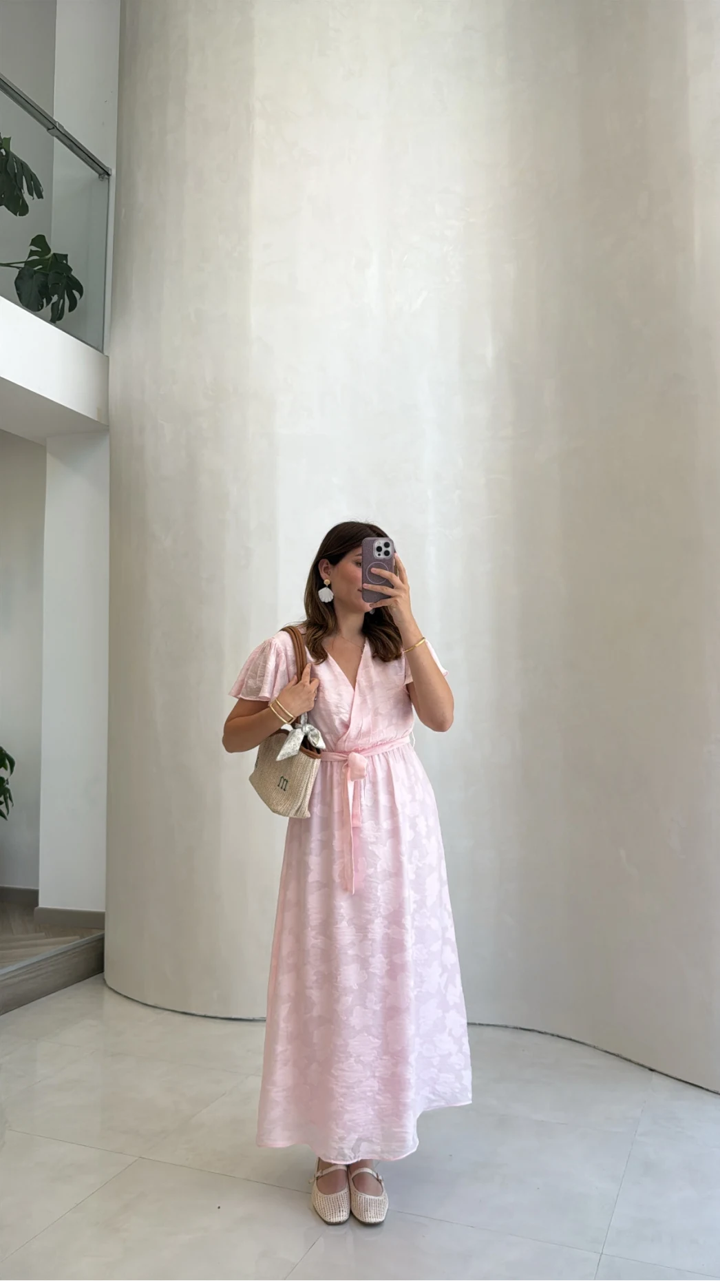 Velina Kruvaze Yaka Kuşaklı Elbise - Pembe - Kod: 3113