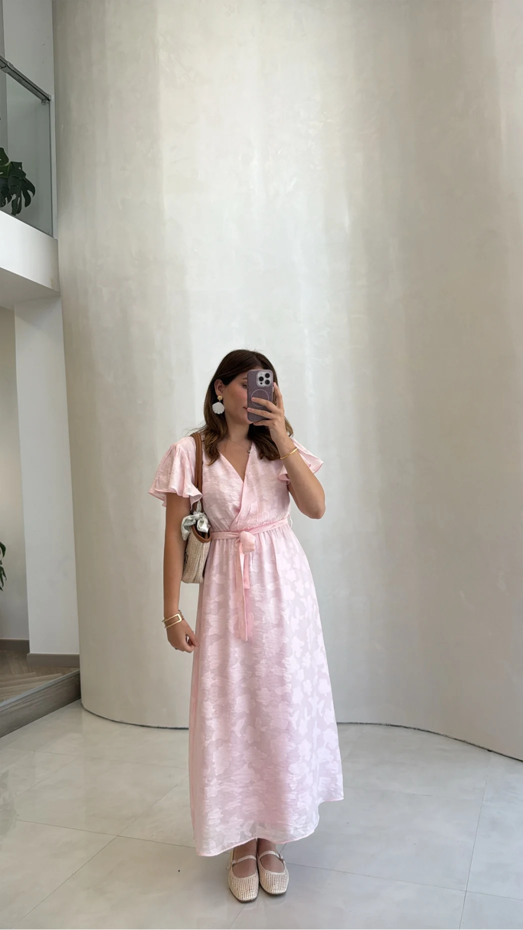 Velina Kruvaze Yaka Kuşaklı Elbise - Pembe - Kod: 3113