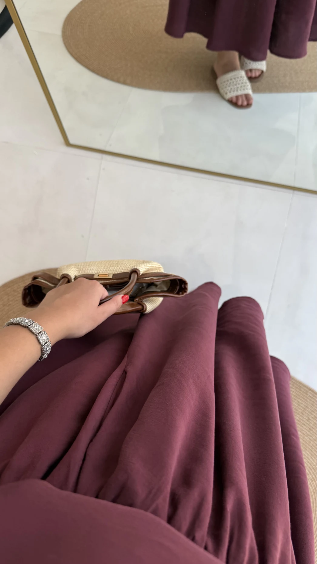 Velma Kalın Askılı Bluz Midi Etek Takım - Bordo