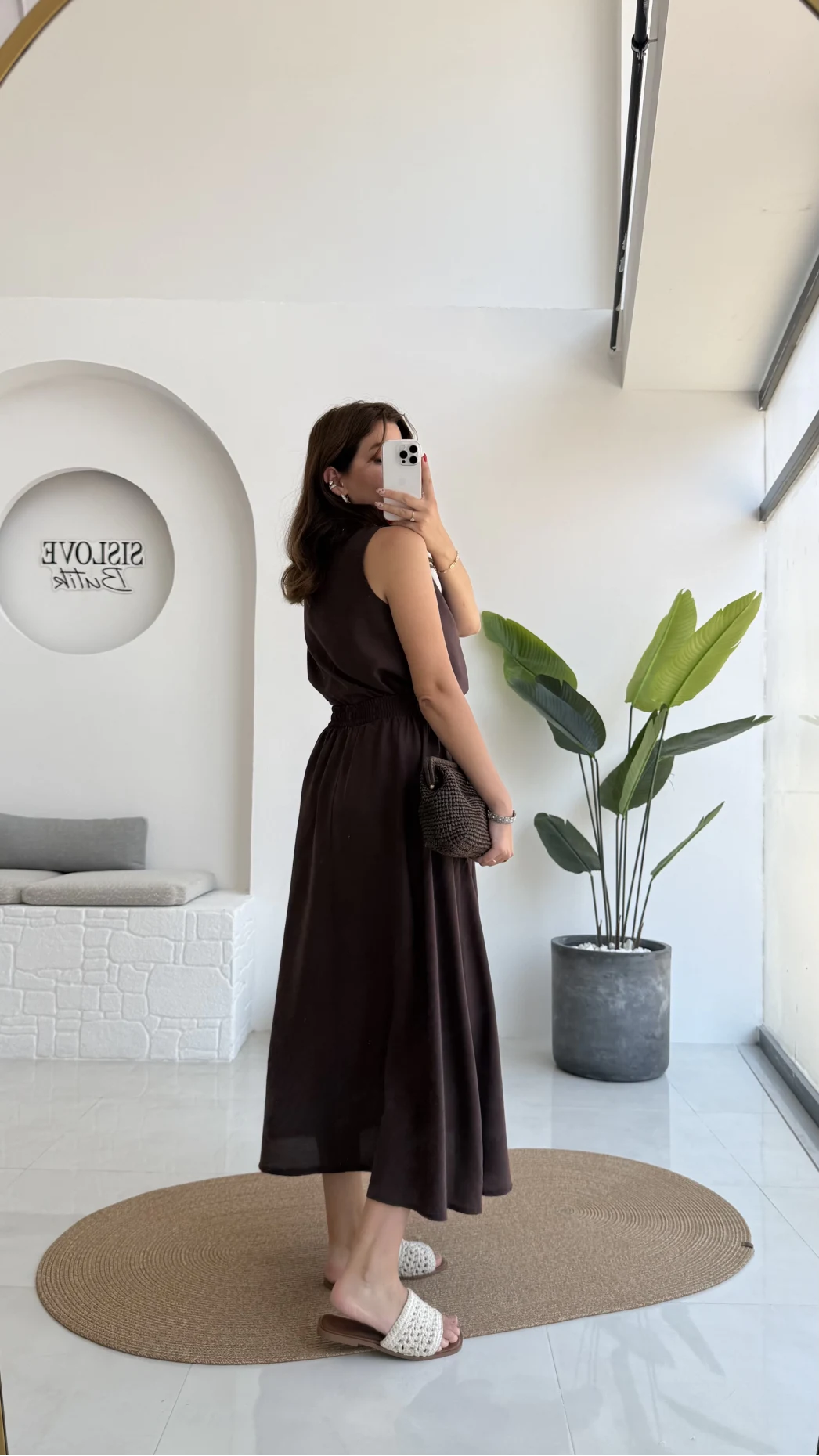 Velma Kalın Askılı Bluz Midi Etek Takım - Kahve