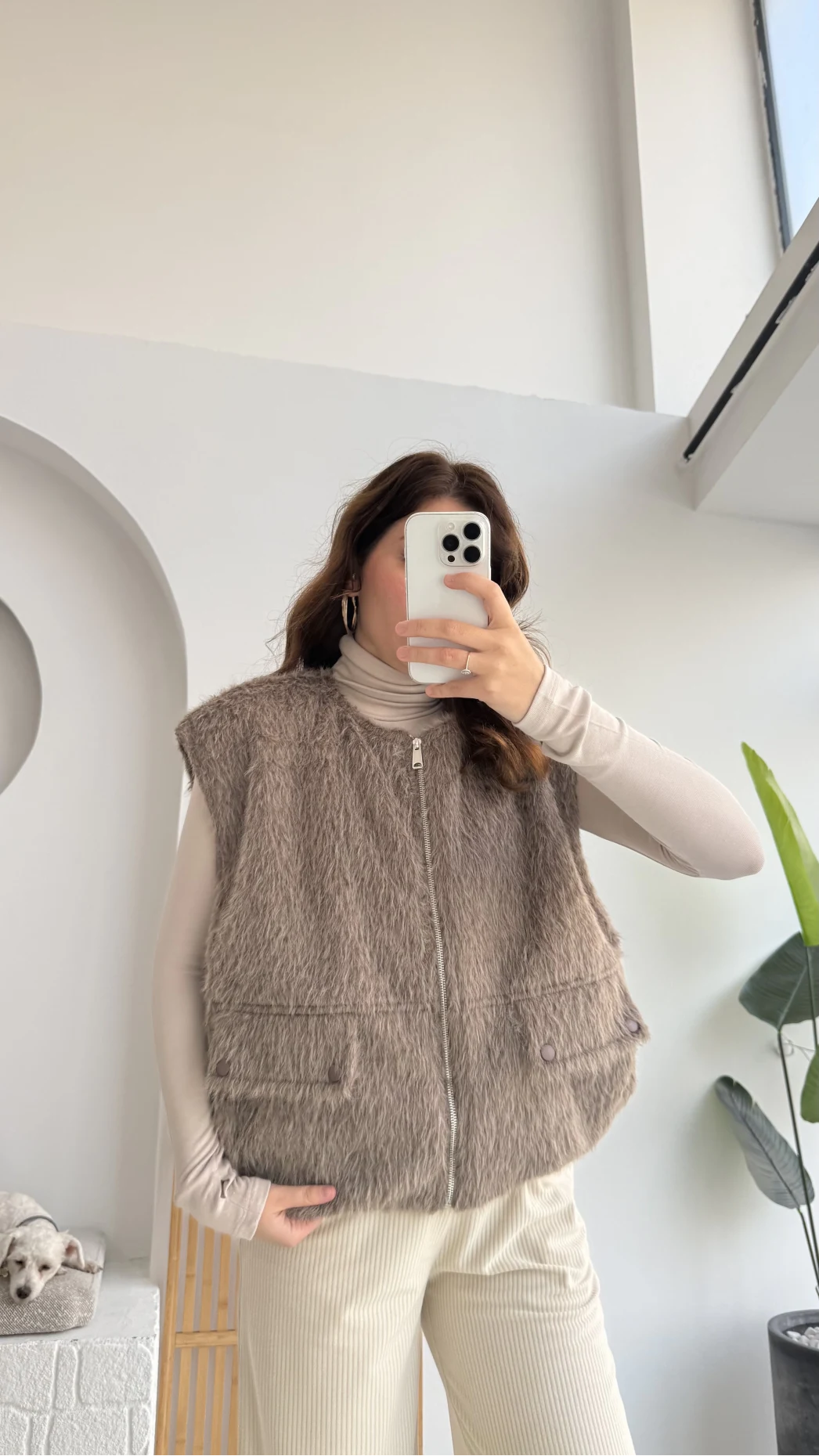 Veloura Kısa Tüylü Yelek - Kahverengi - KOD:8016