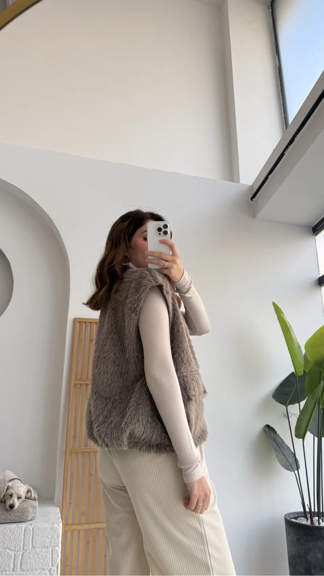 Veloura Kısa Tüylü Yelek - Kahverengi - KOD:8016