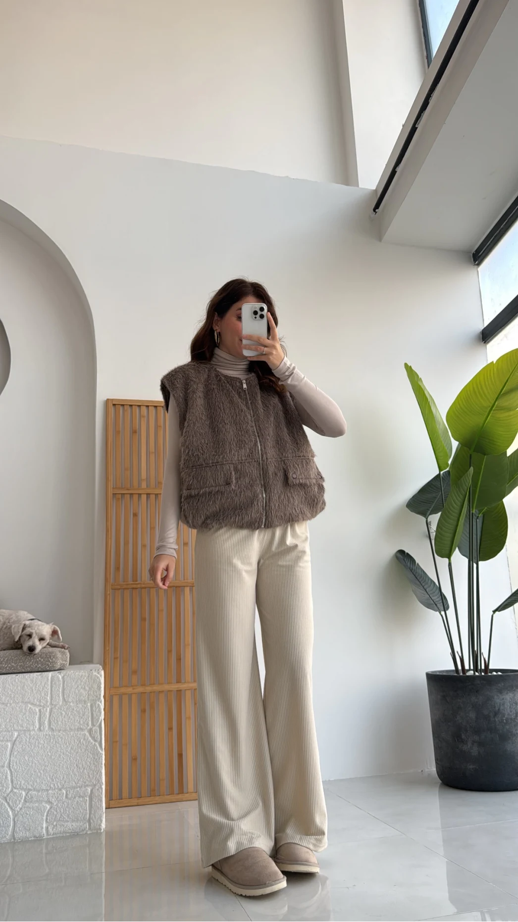 Veloura Kısa Tüylü Yelek - Kahverengi - KOD:8016