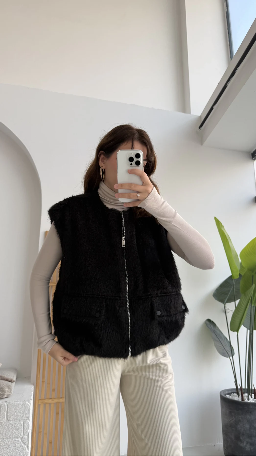 Veloura Kısa Tüylü Yelek - Siyah - KOD:8016