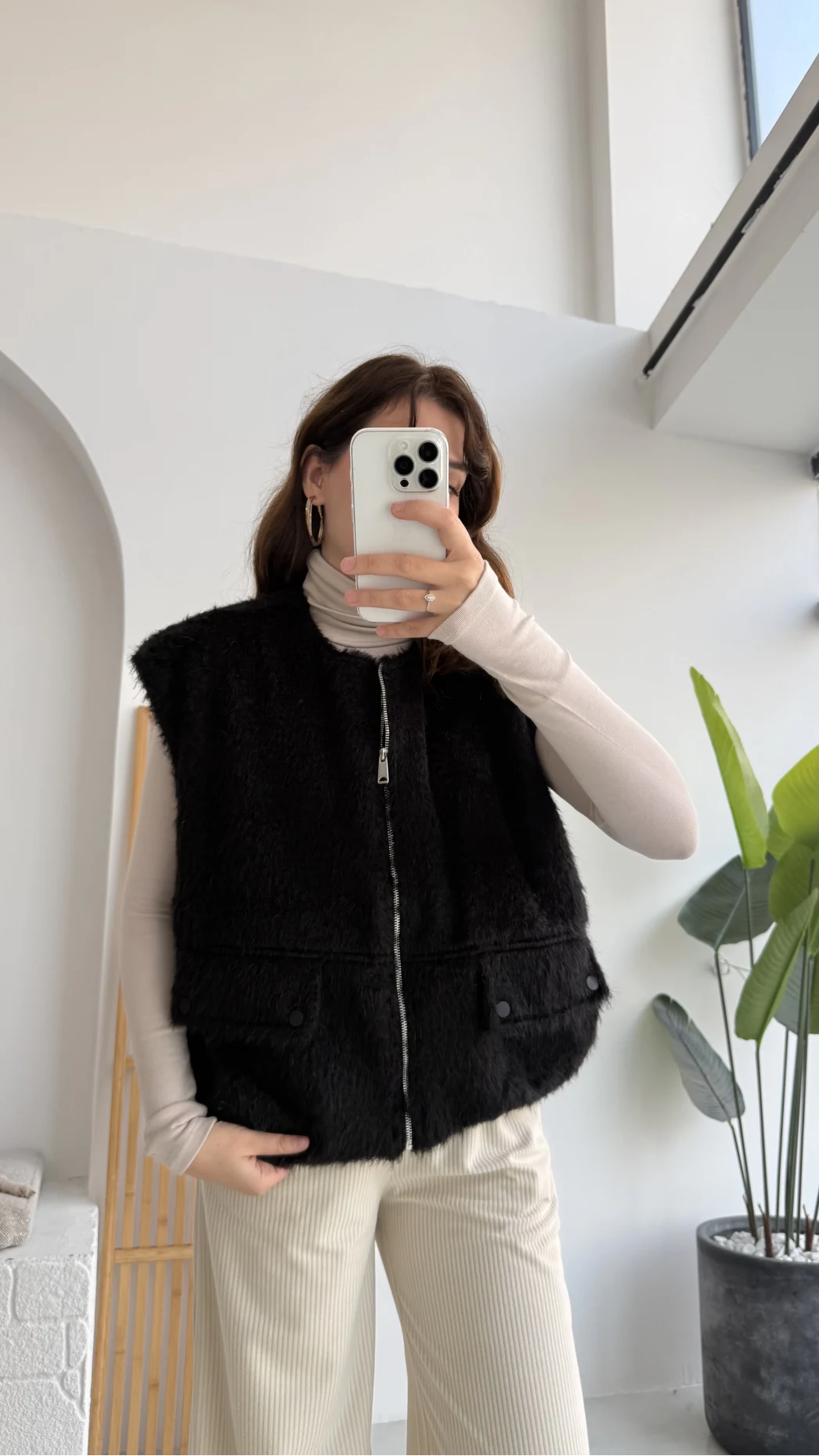 Veloura Kısa Tüylü Yelek - Siyah - KOD:8016