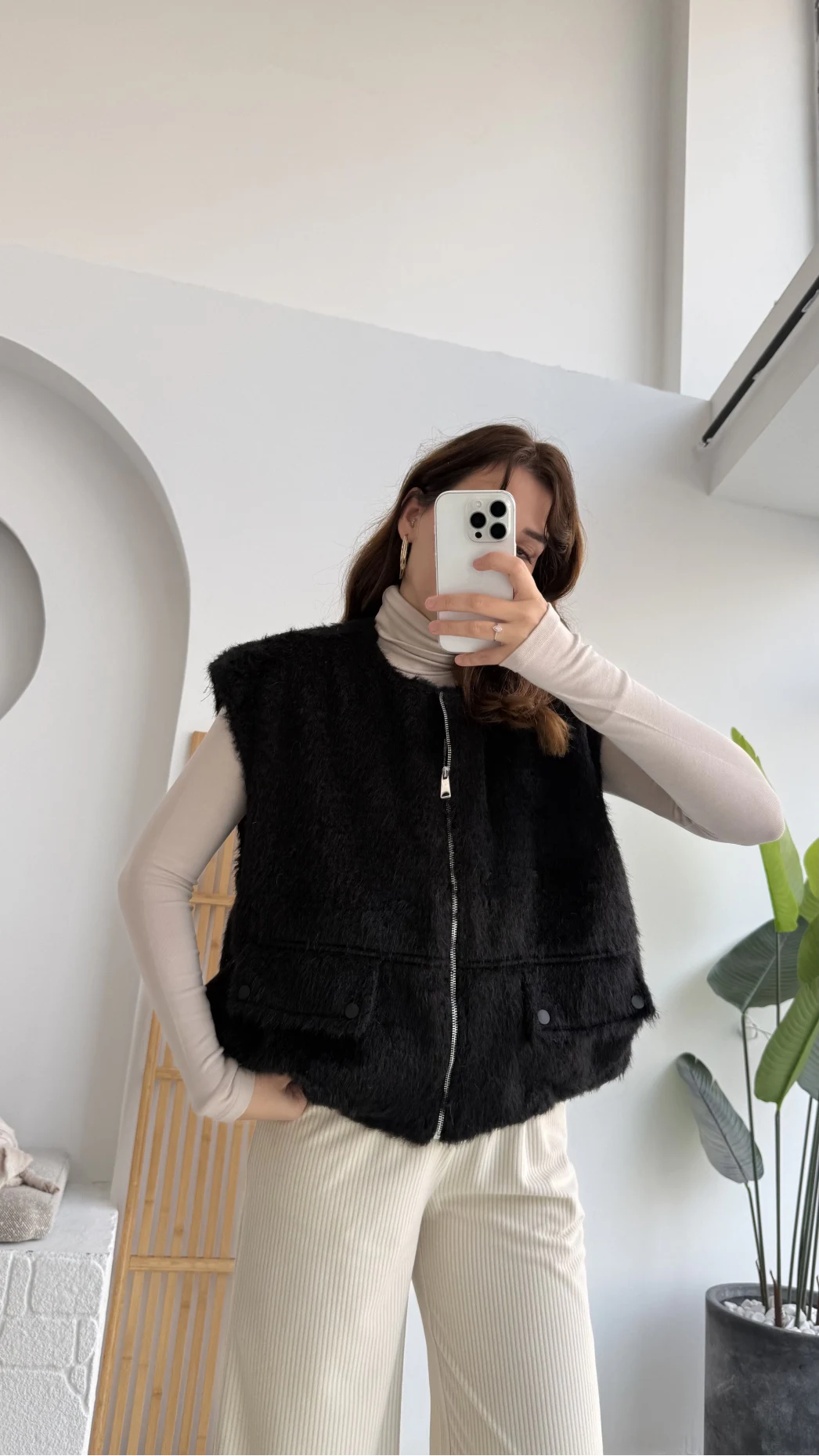 Veloura Kısa Tüylü Yelek - Siyah - KOD:8016