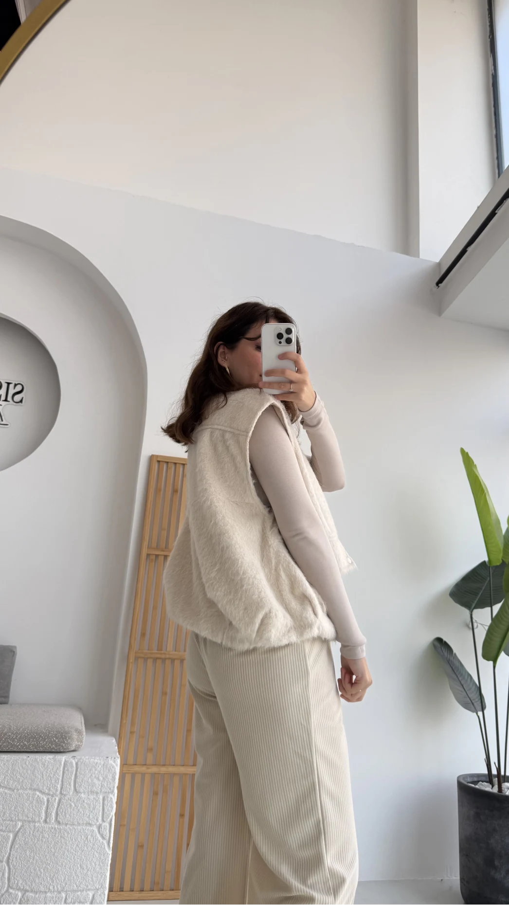 Veloura Kısa Tüylü Yelek - Taş - KOD:8016