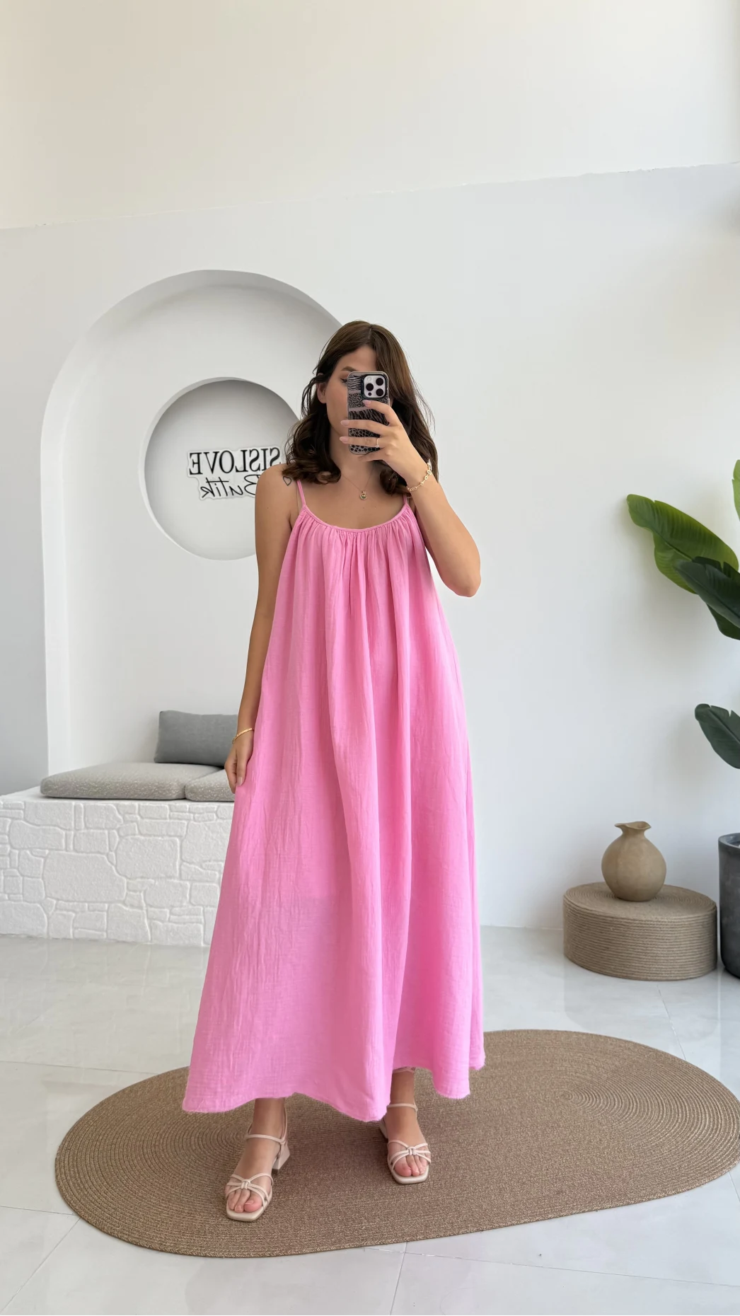 Vera Askılı Elbise - Pembe - 3062