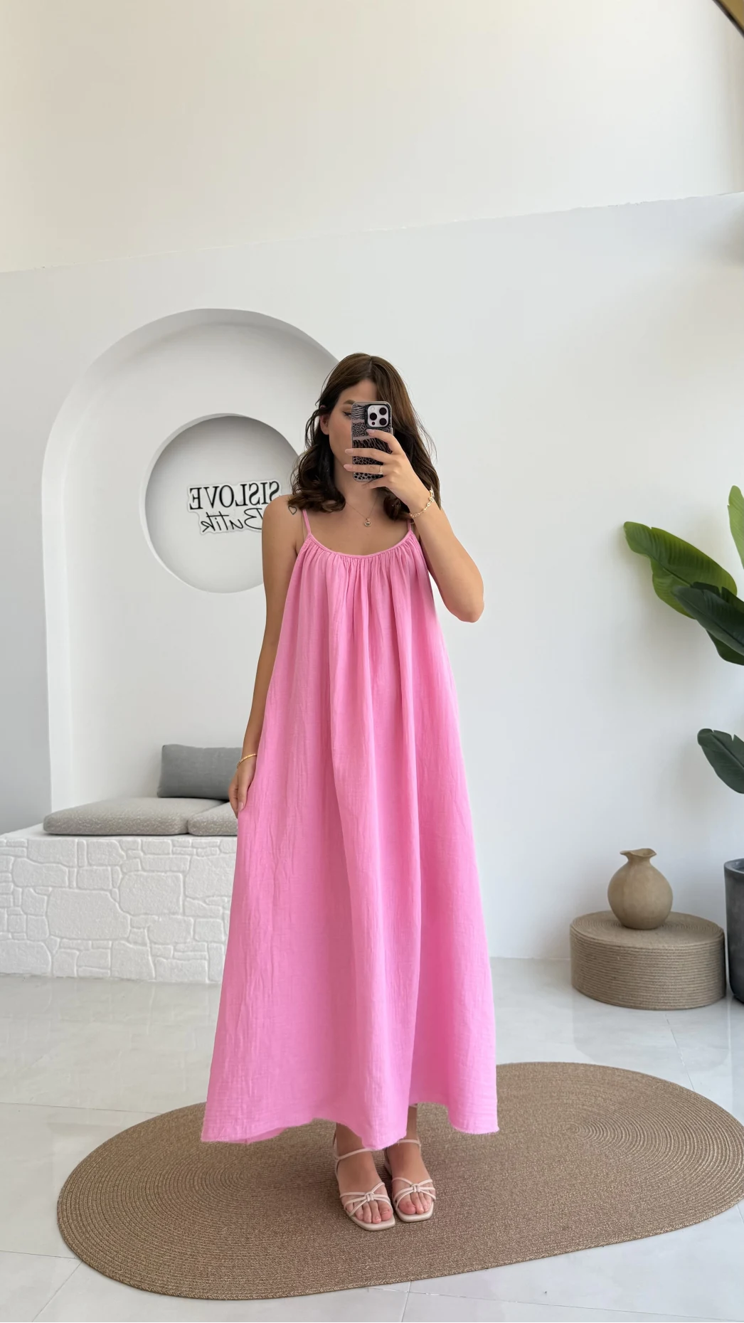 Vera Askılı Elbise - Pembe - 3062