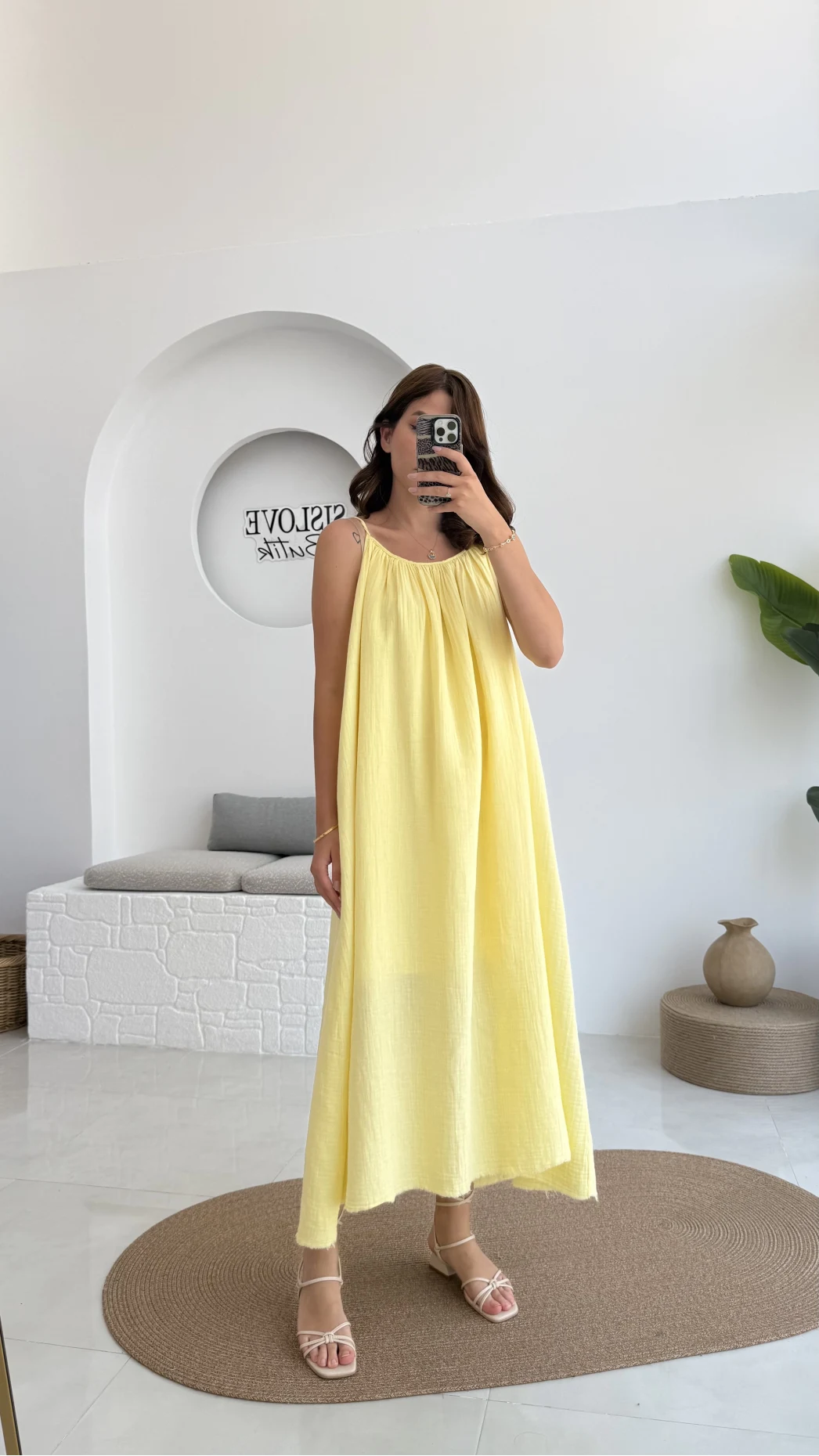 Vera Askılı Elbise - Sarı - 3062