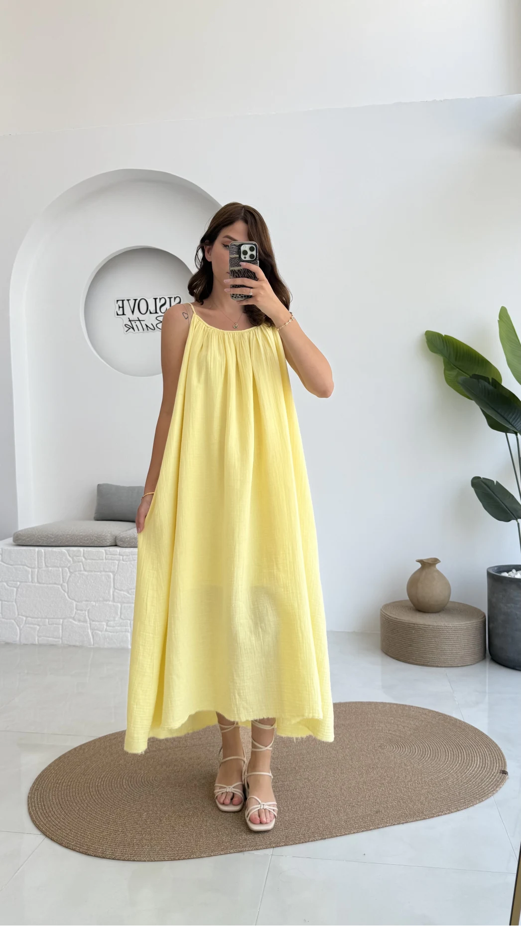 Vera Askılı Elbise - Sarı - 3062