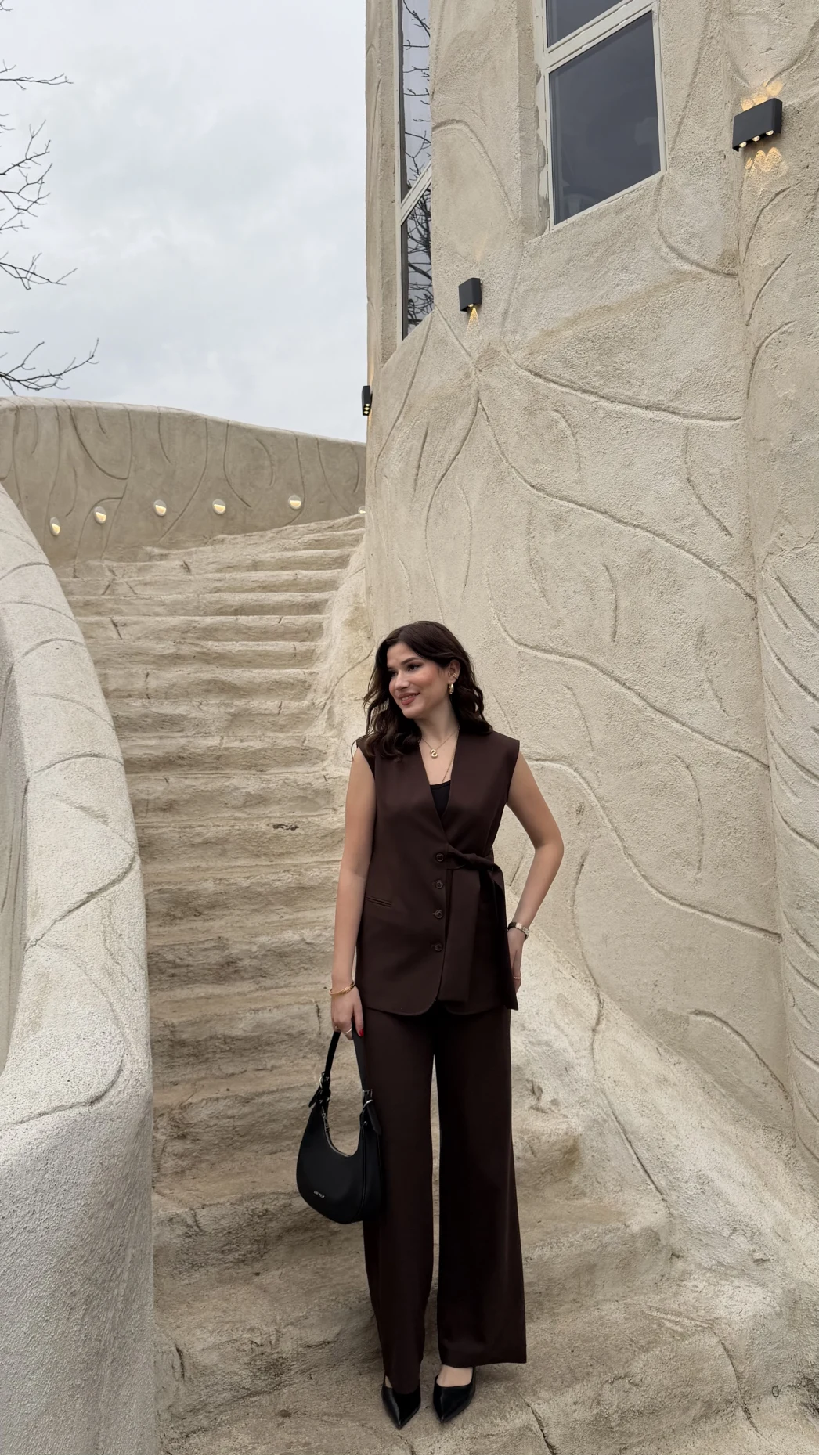 Verona Kuşaklı Yelek Takım - Acı Kahve - Kod: 8859