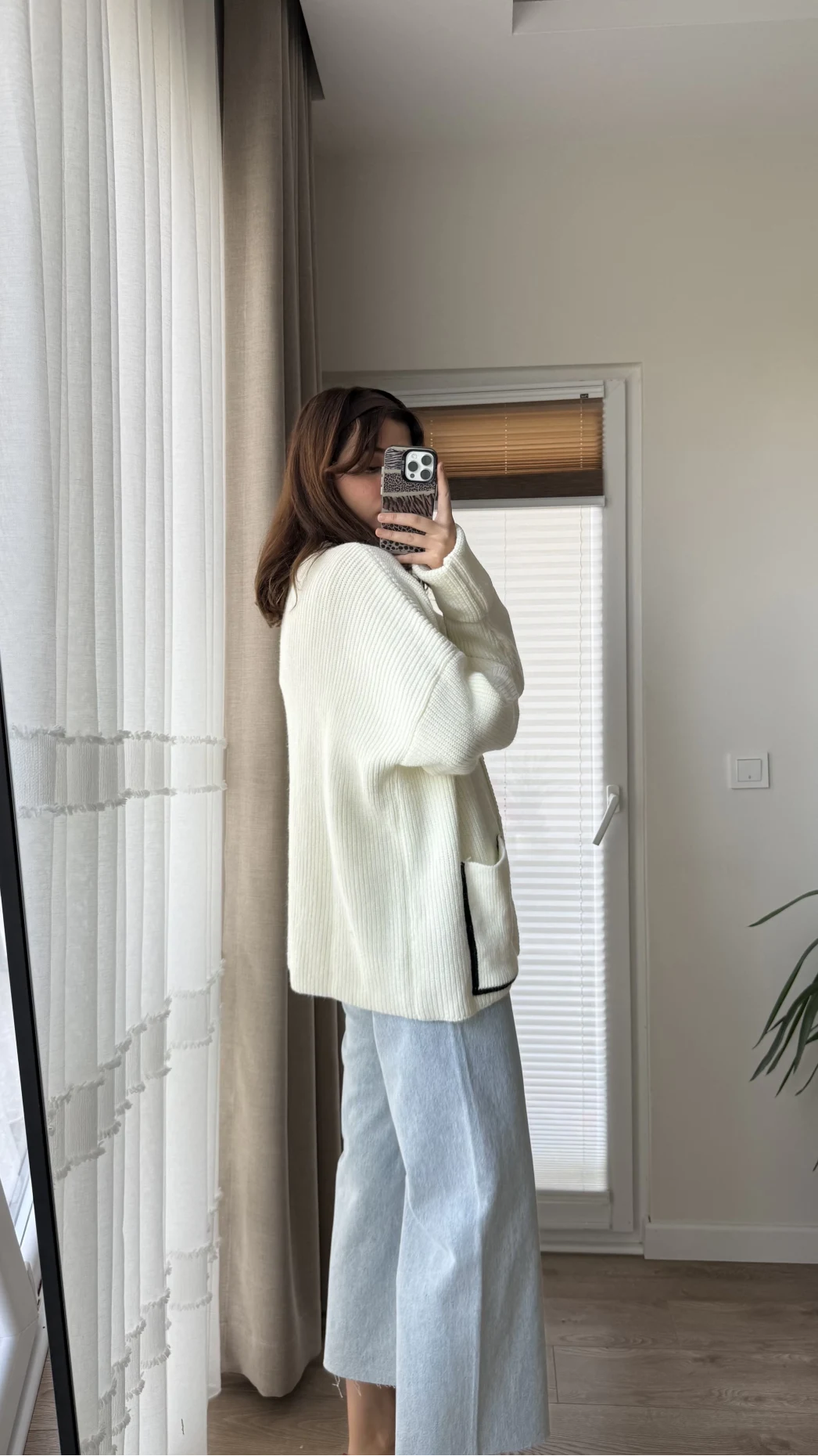 Vintage Düğmeli Cepli Hırka Ekru