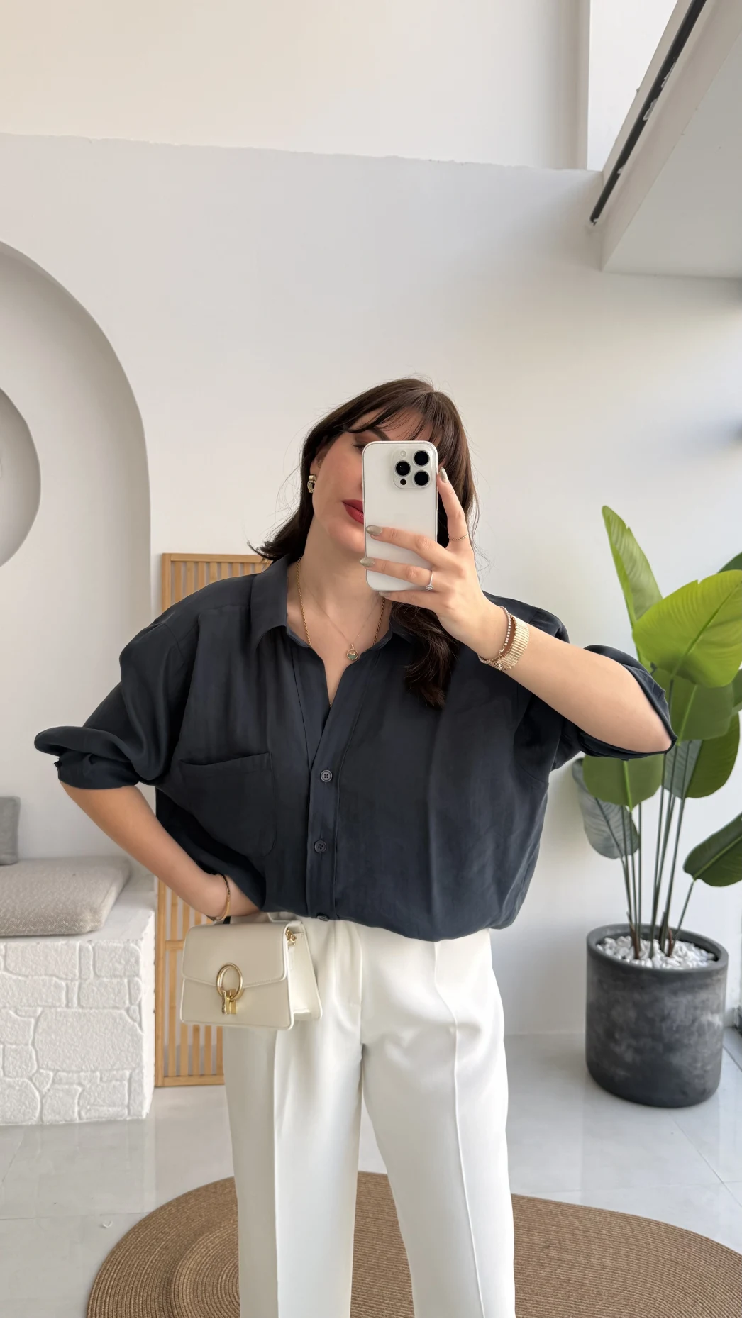 Vintage Serisi Oversize Tensel Gömlek - Lacivert - Kod: 4612