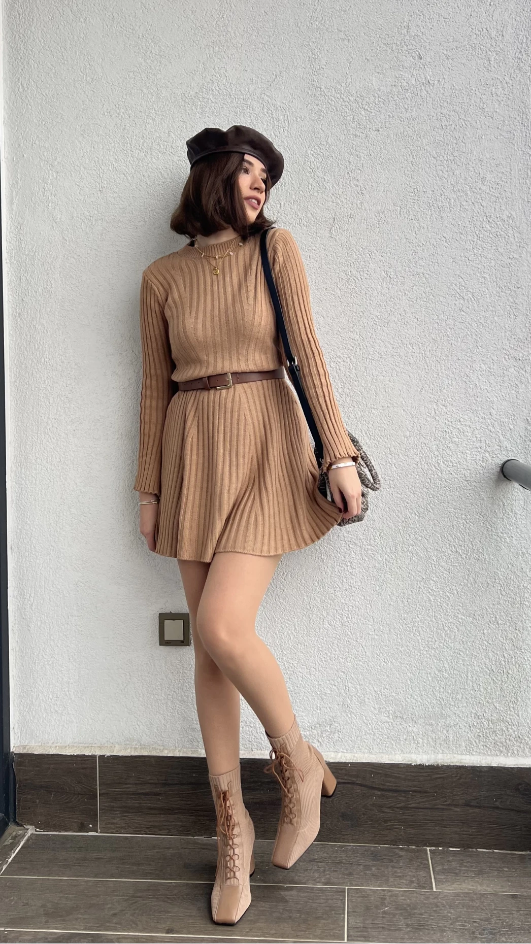 Viral Camel Triko Elbise