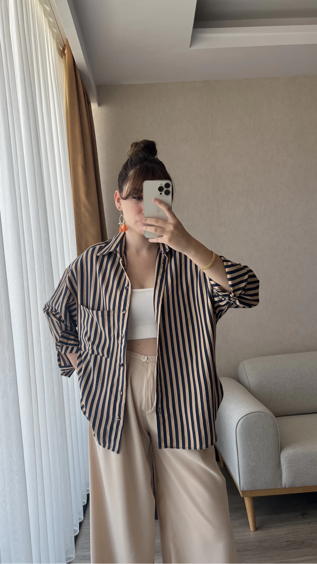 Lacivert Çizgili Gömlek Viskon