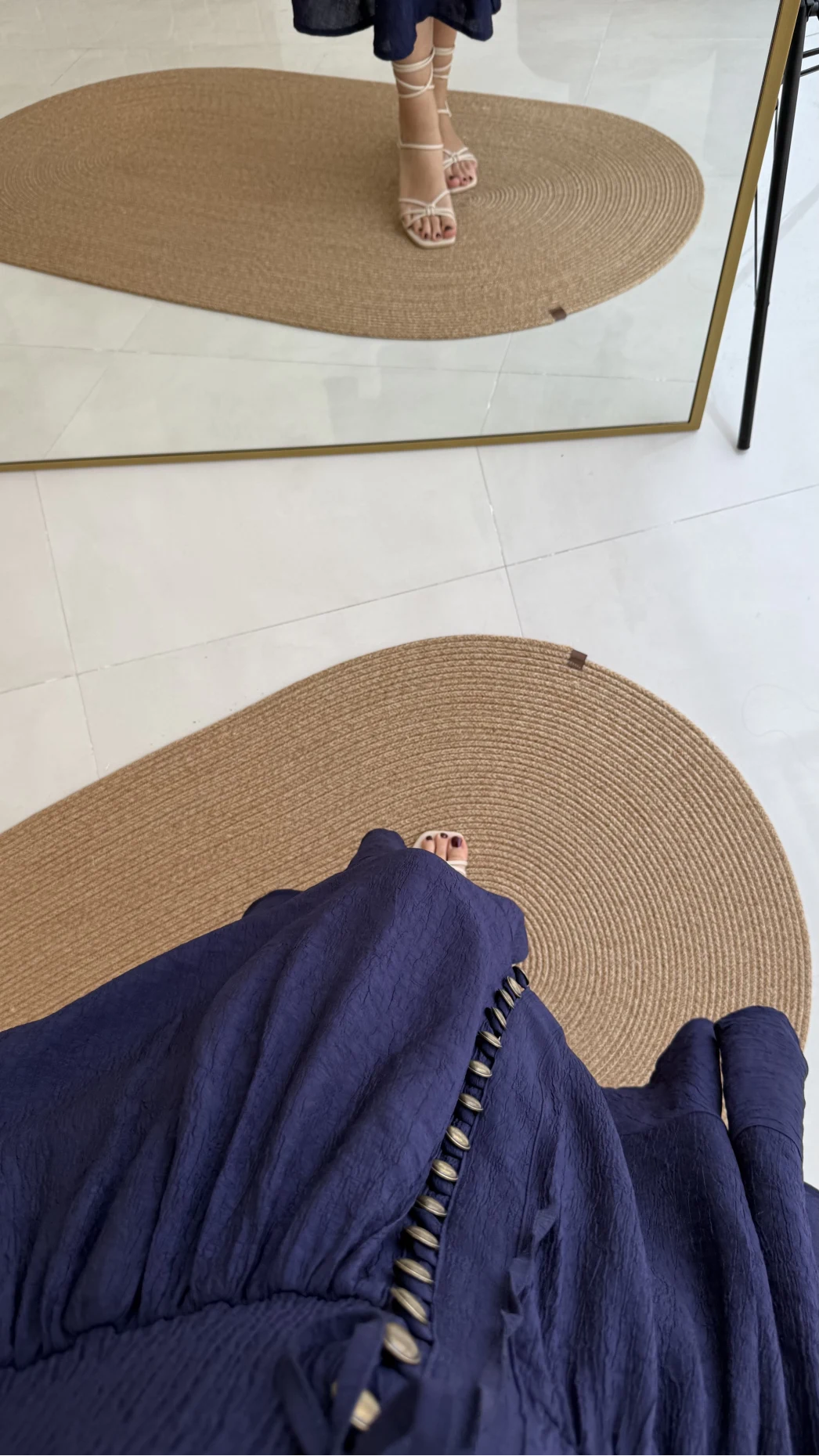 Volanlı Bürümcük Düğmeli Etek Lacivert