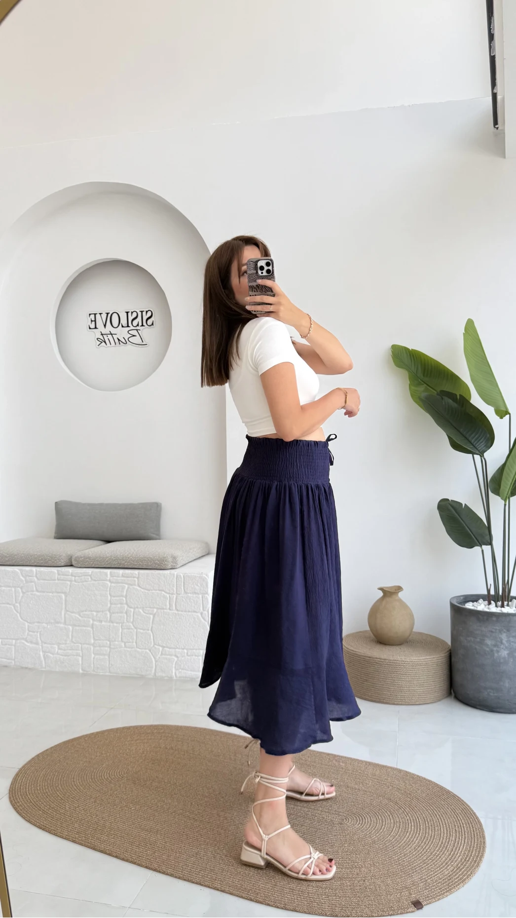 Volanlı Bürümcük Düğmeli Etek Lacivert